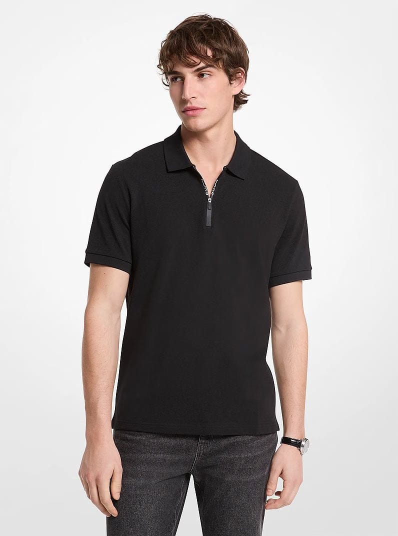 Michael Kors Cotton Zip-Up Polo Shirt BLACK
