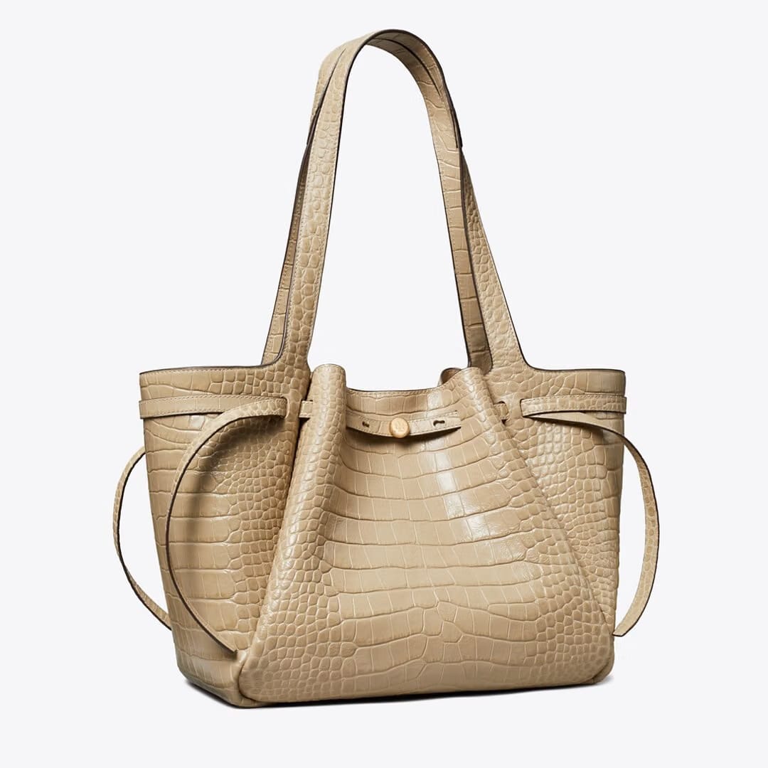 Tory Burch Romy Croc-Embossed Tote Light Hickory