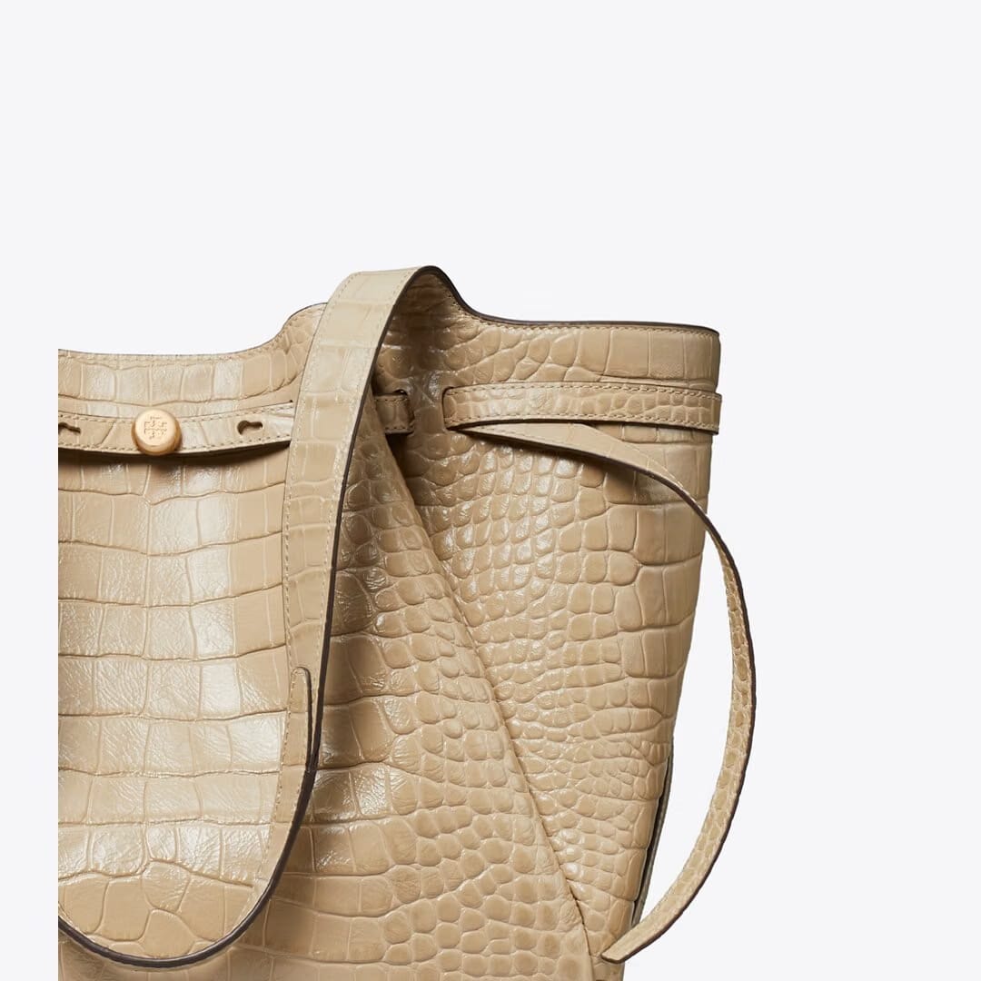 Tory Burch Romy Croc-Embossed Tote Light Hickory
