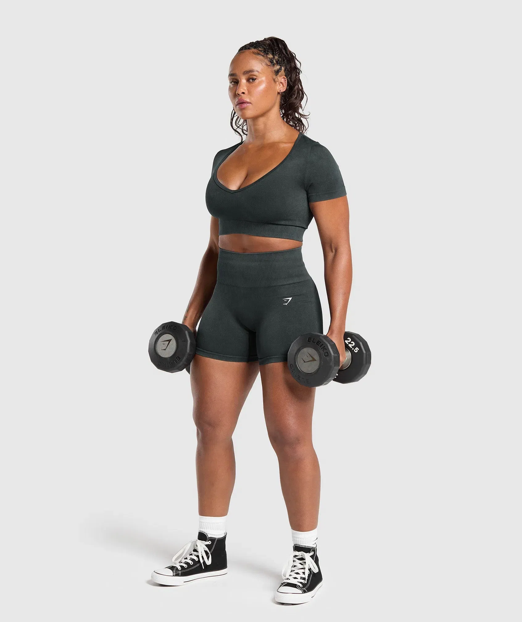 Women's Gymshark Gains Seamless Washed Crop Top Black