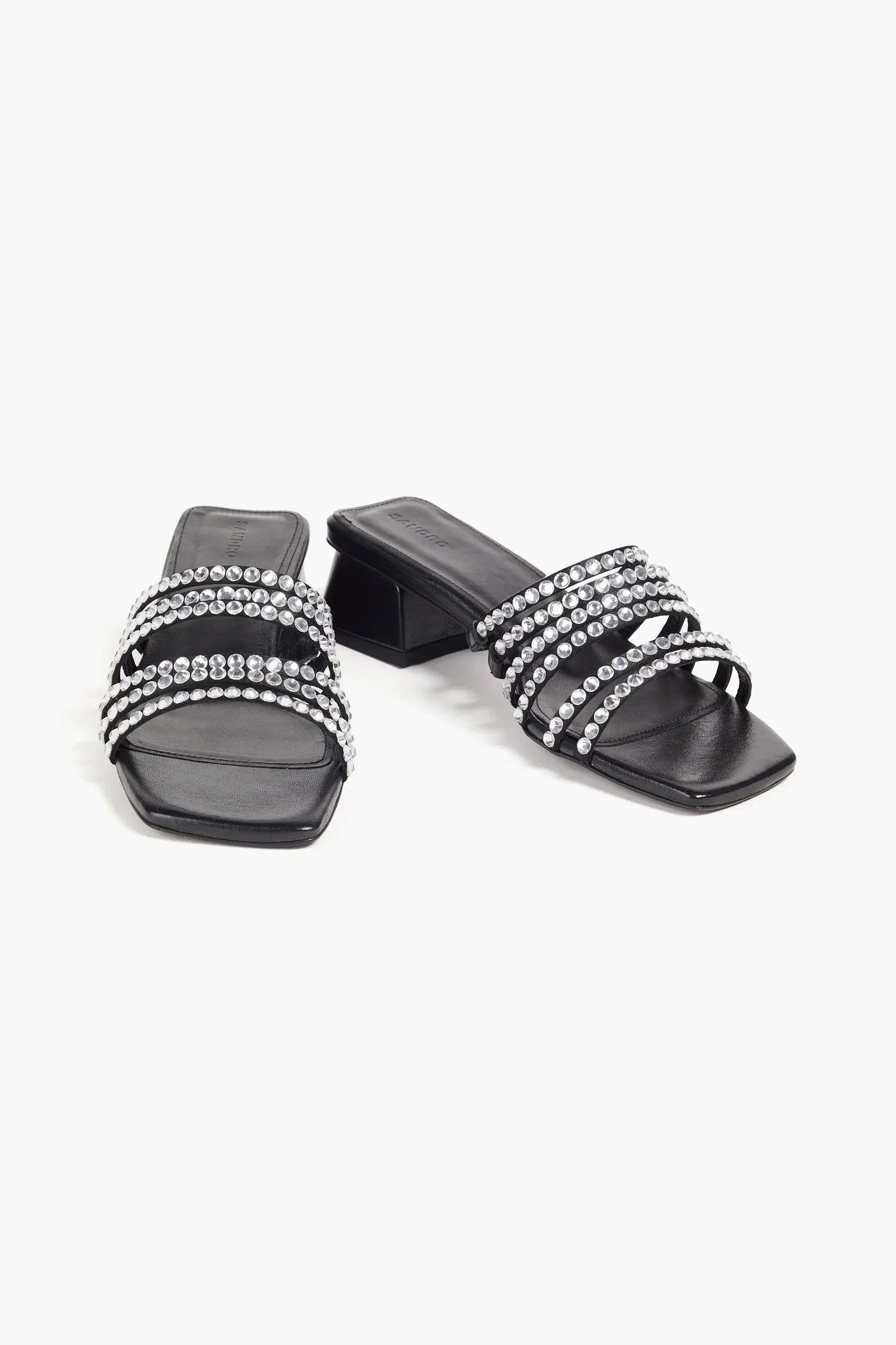 Sandro Crystal-Embellished Satin Mules Black Women's
