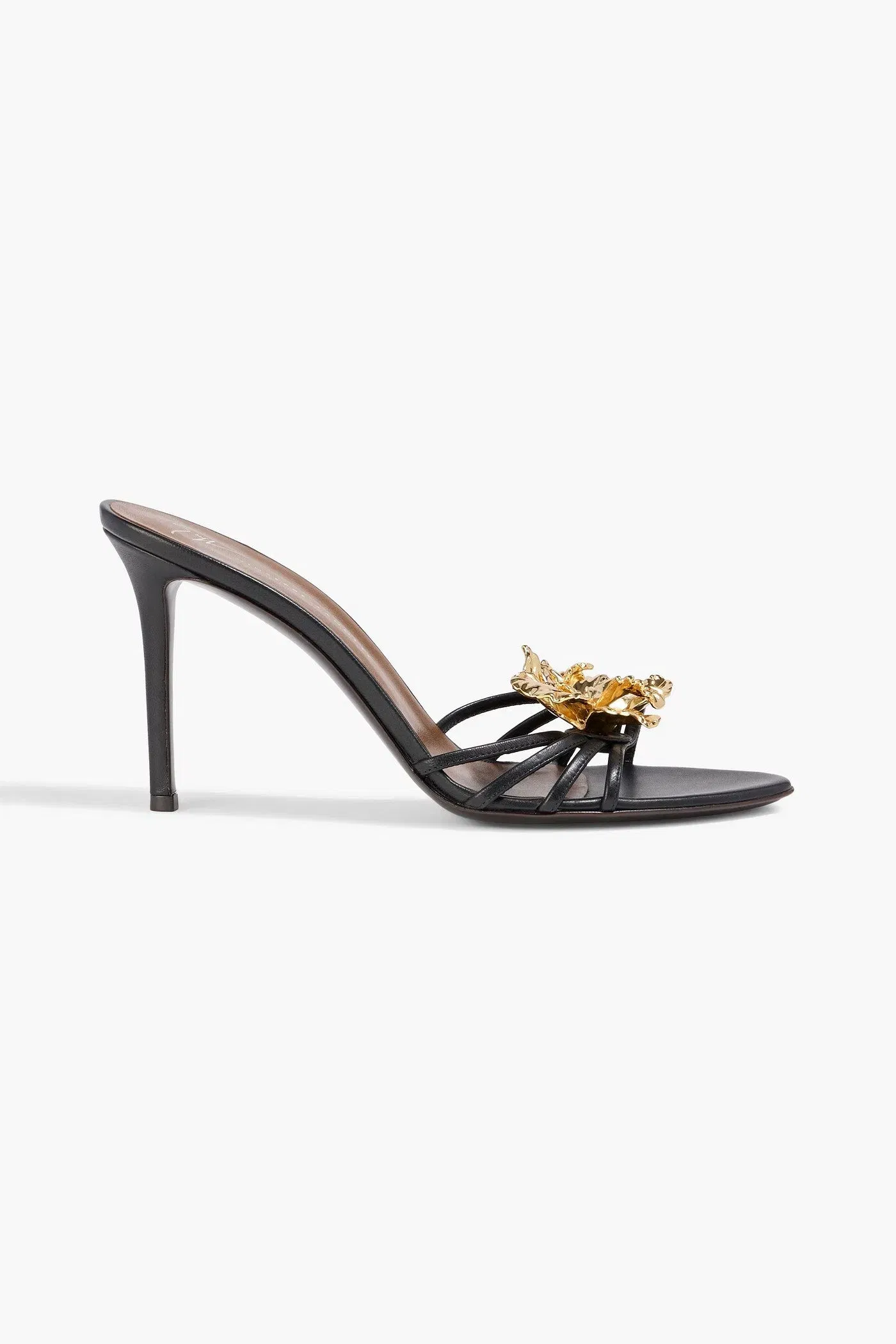 Giuseppe Zanotti Orchid Floral-Appliqud Leather Mules Black Women's