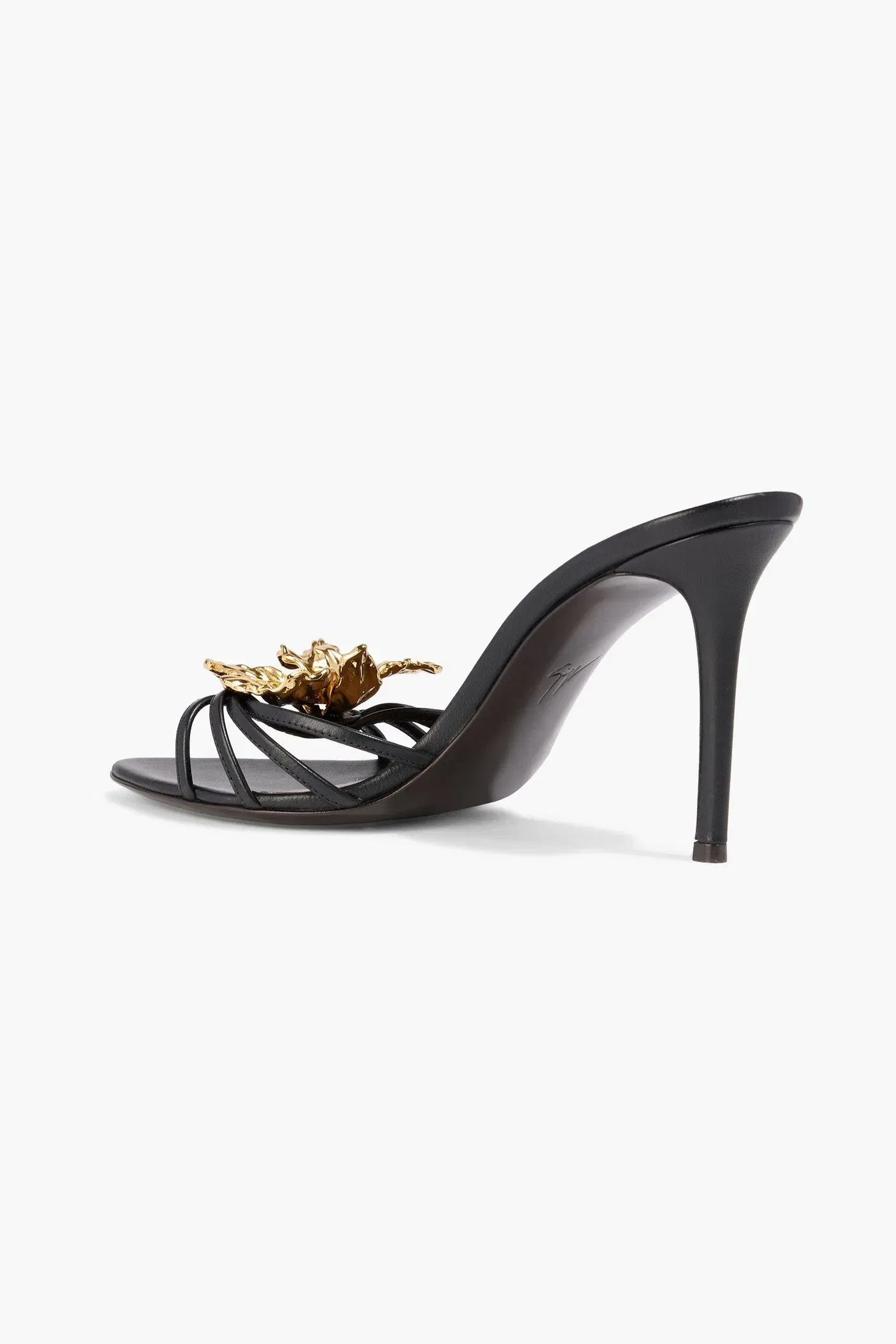 Giuseppe Zanotti Orchid Floral-Appliqud Leather Mules Black Women's