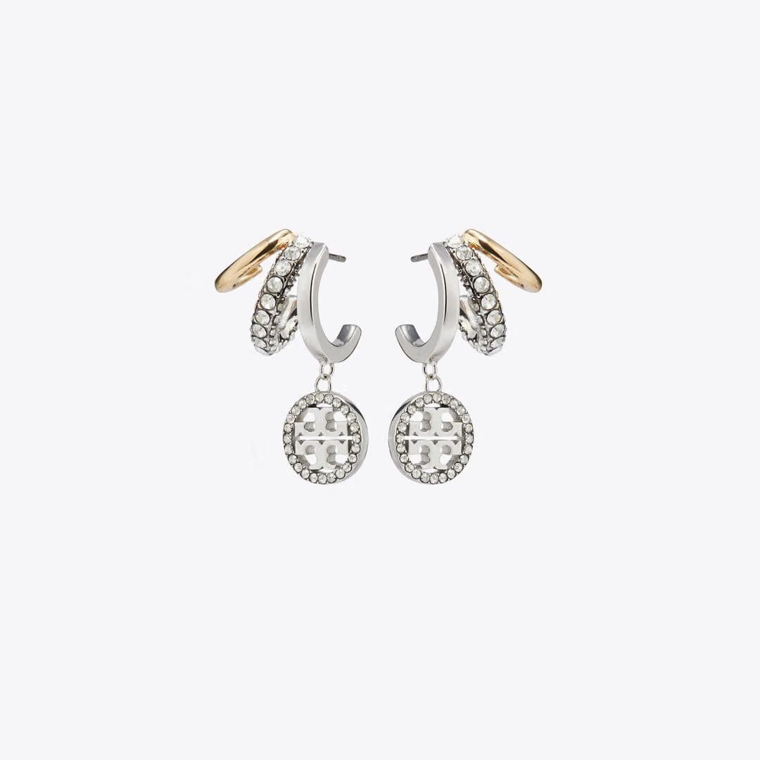 Tory Burch Icon Pav Triple Hoop Earrings Tory Gold / Tory Silver / Crystal