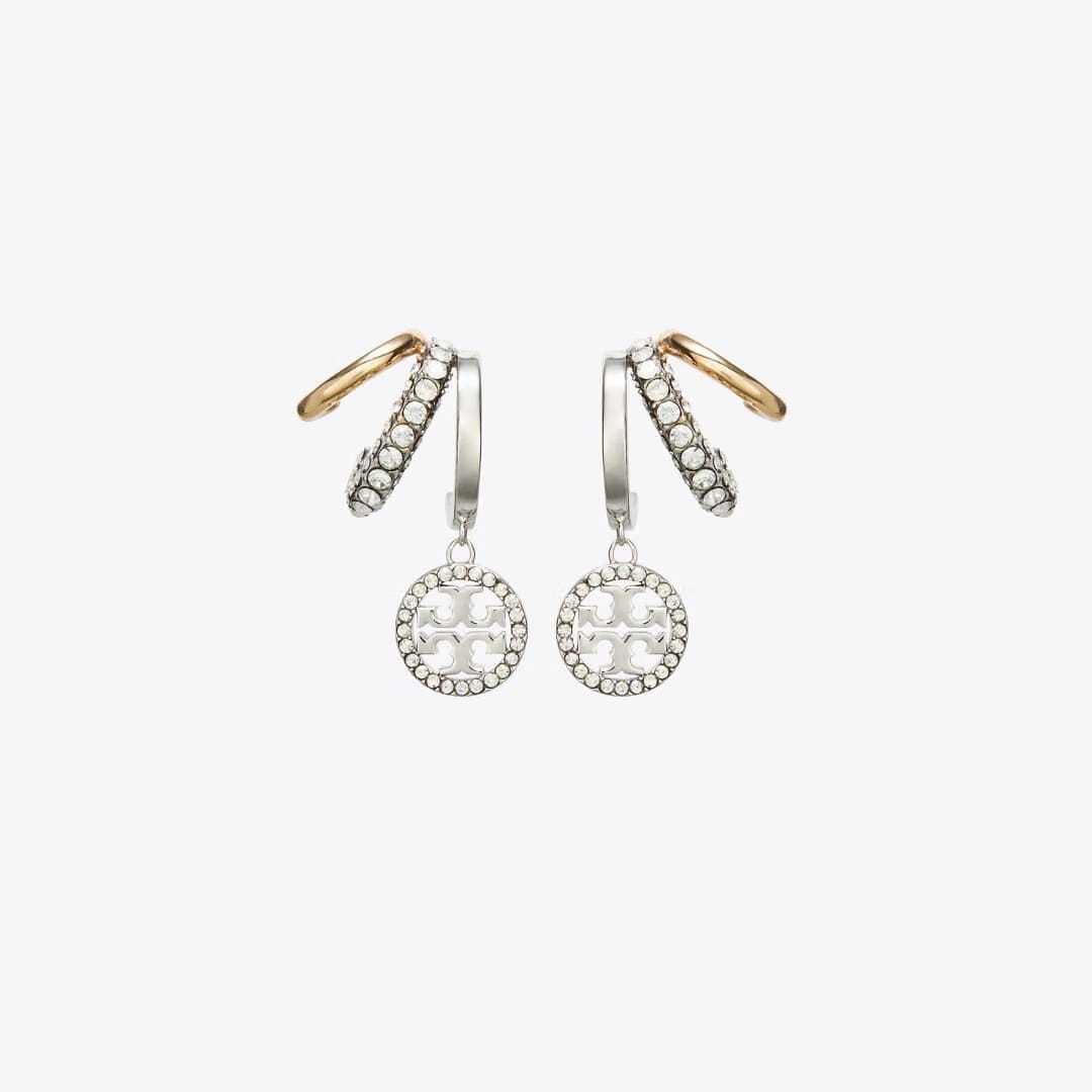 Tory Burch Icon Pav Triple Hoop Earrings Tory Gold / Tory Silver / Crystal