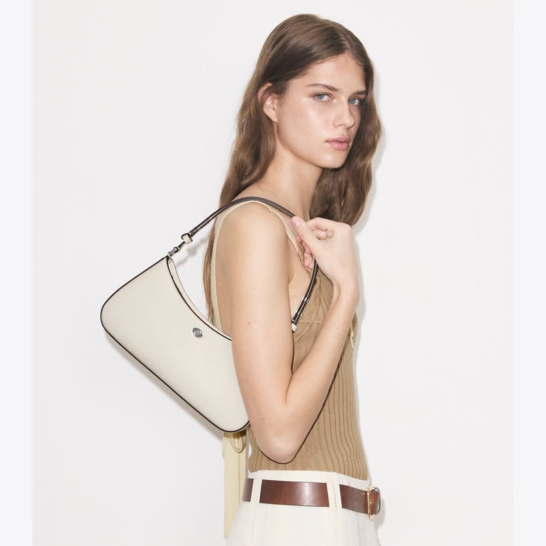 Tory Burch Robinson Zip Top Shoulder Bag Light Cream
