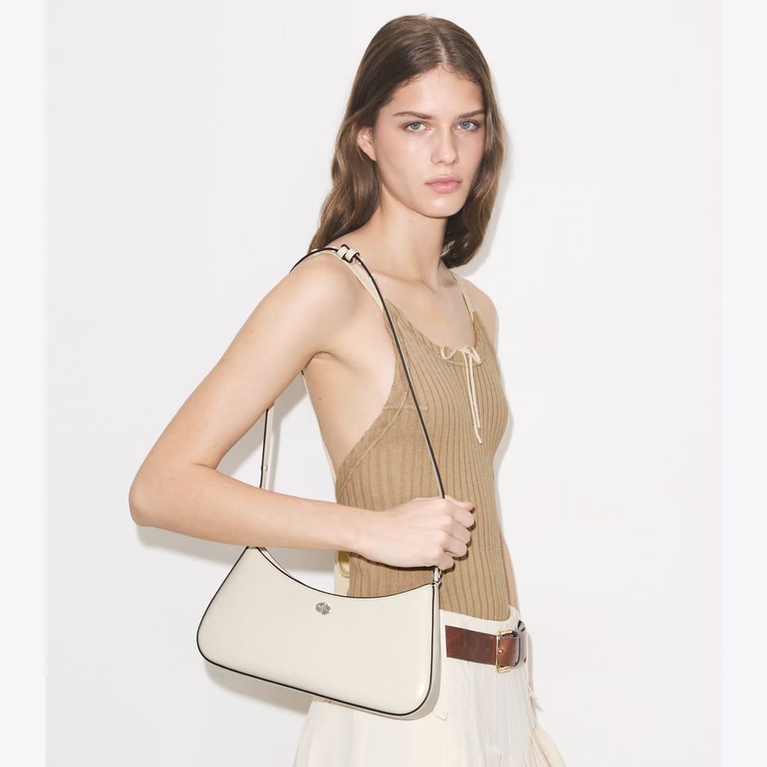 Tory Burch Robinson Zip Top Shoulder Bag Light Cream