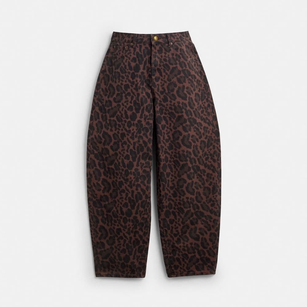 Coach Leopard Print Barrel Jeans In Organic Cotton Dark Leopard