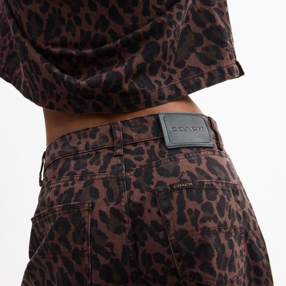 Coach Leopard Print Barrel Jeans In Organic Cotton Dark Leopard