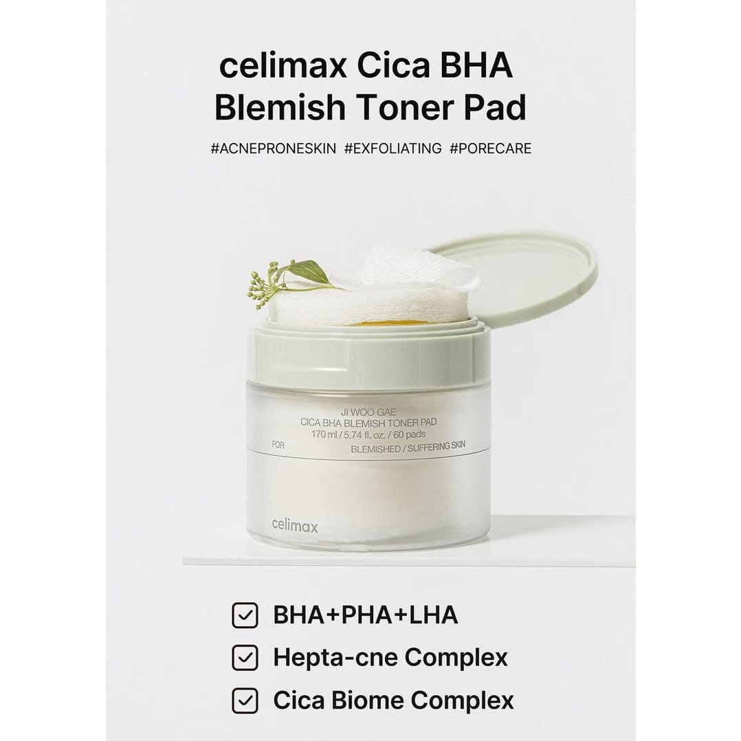 celimax Jiwoogae Cica BHA Blemish Toner Pad