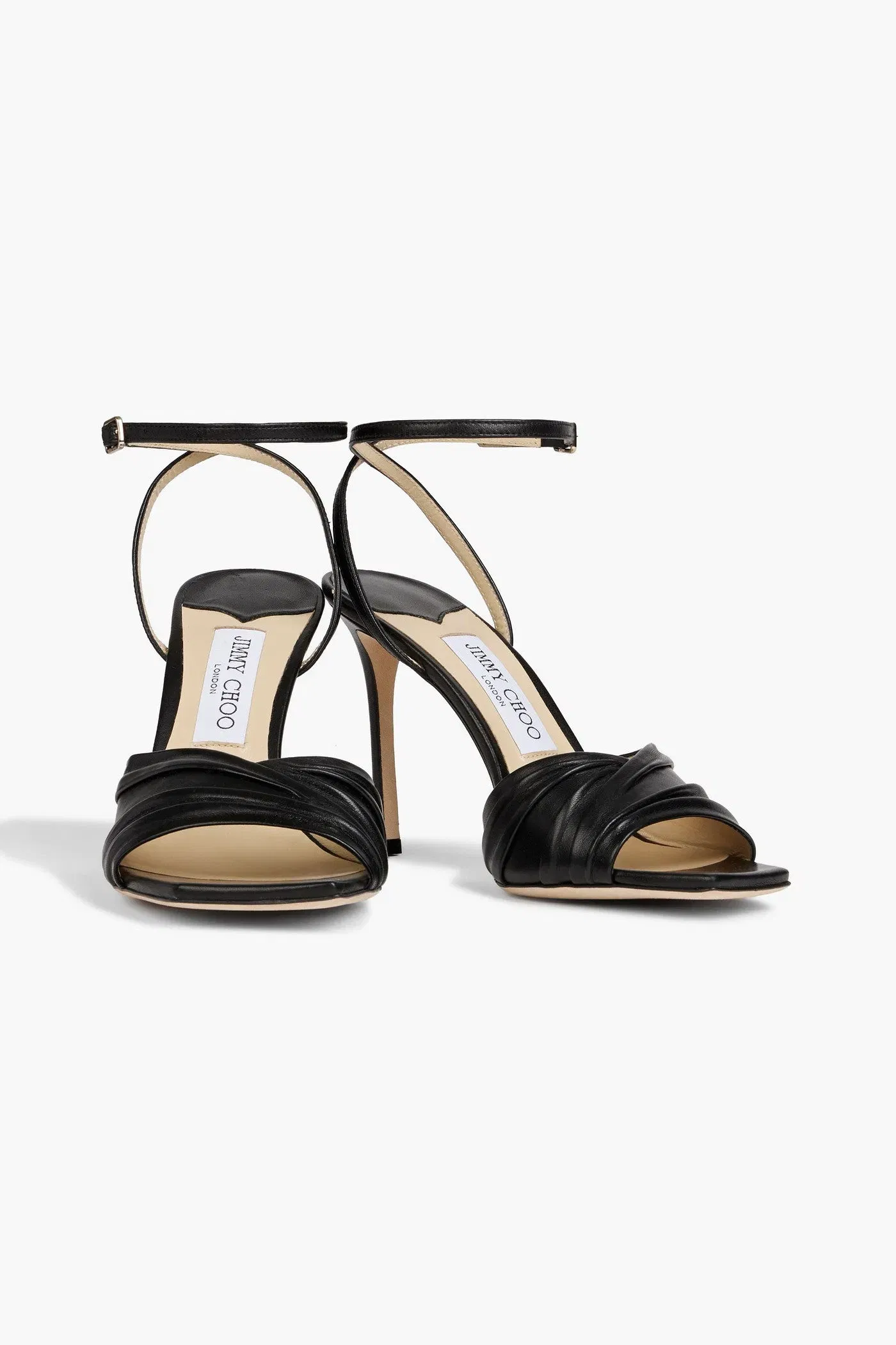 Jimmy Choo Basil 95 Ruched Leather Sandals Black Women's