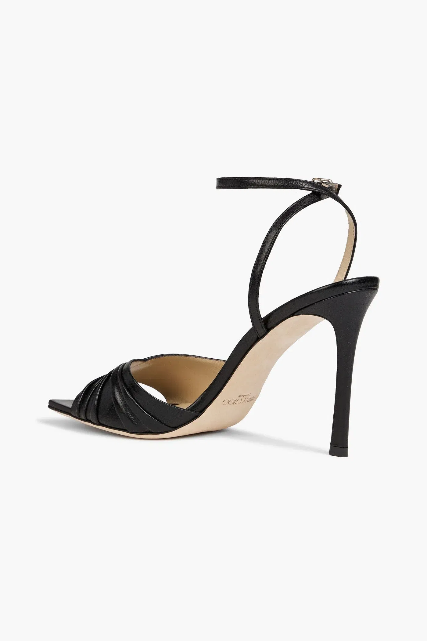 Jimmy Choo Basil 95 Ruched Leather Sandals Black Women's