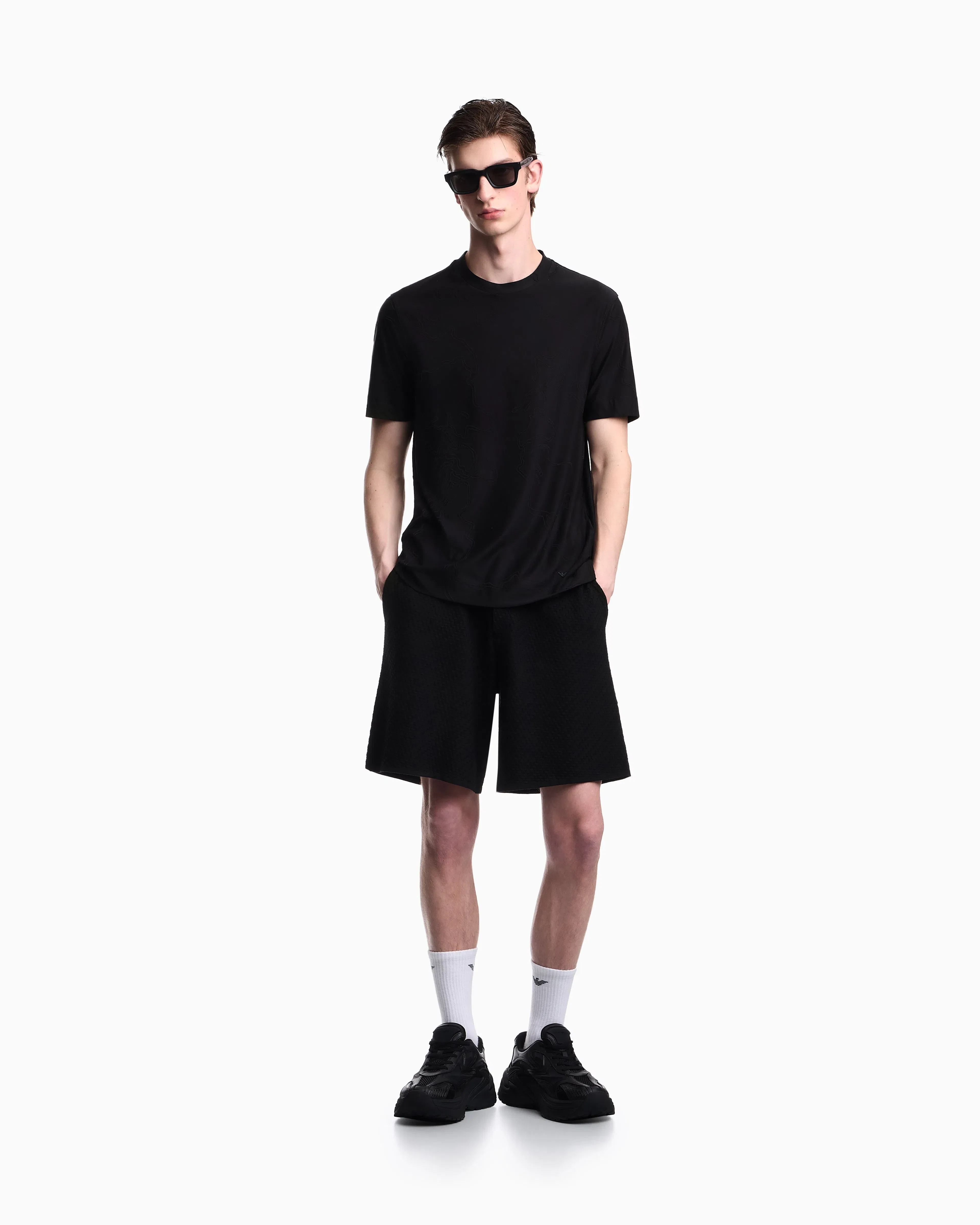 Emporio Armani viscose knit Bermuda shorts with raised stitch design