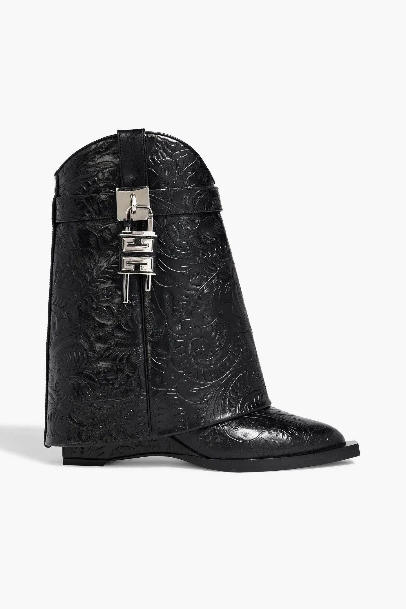 Givenchy Shark Lock Embossed Leather Cowboy Boots Black Women's