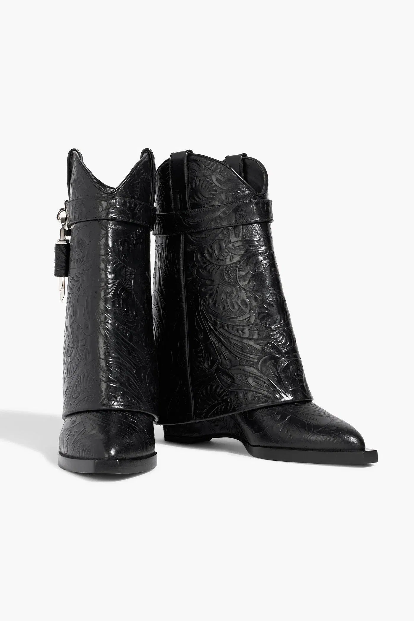 Givenchy Shark Lock Embossed Leather Cowboy Boots Black Women's