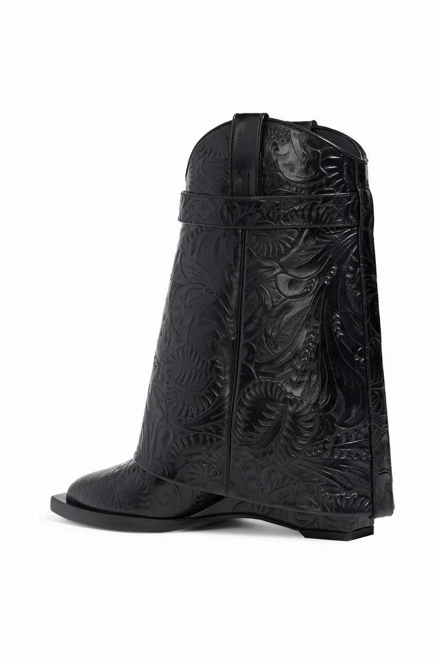 Givenchy Shark Lock Embossed Leather Cowboy Boots Black Women's