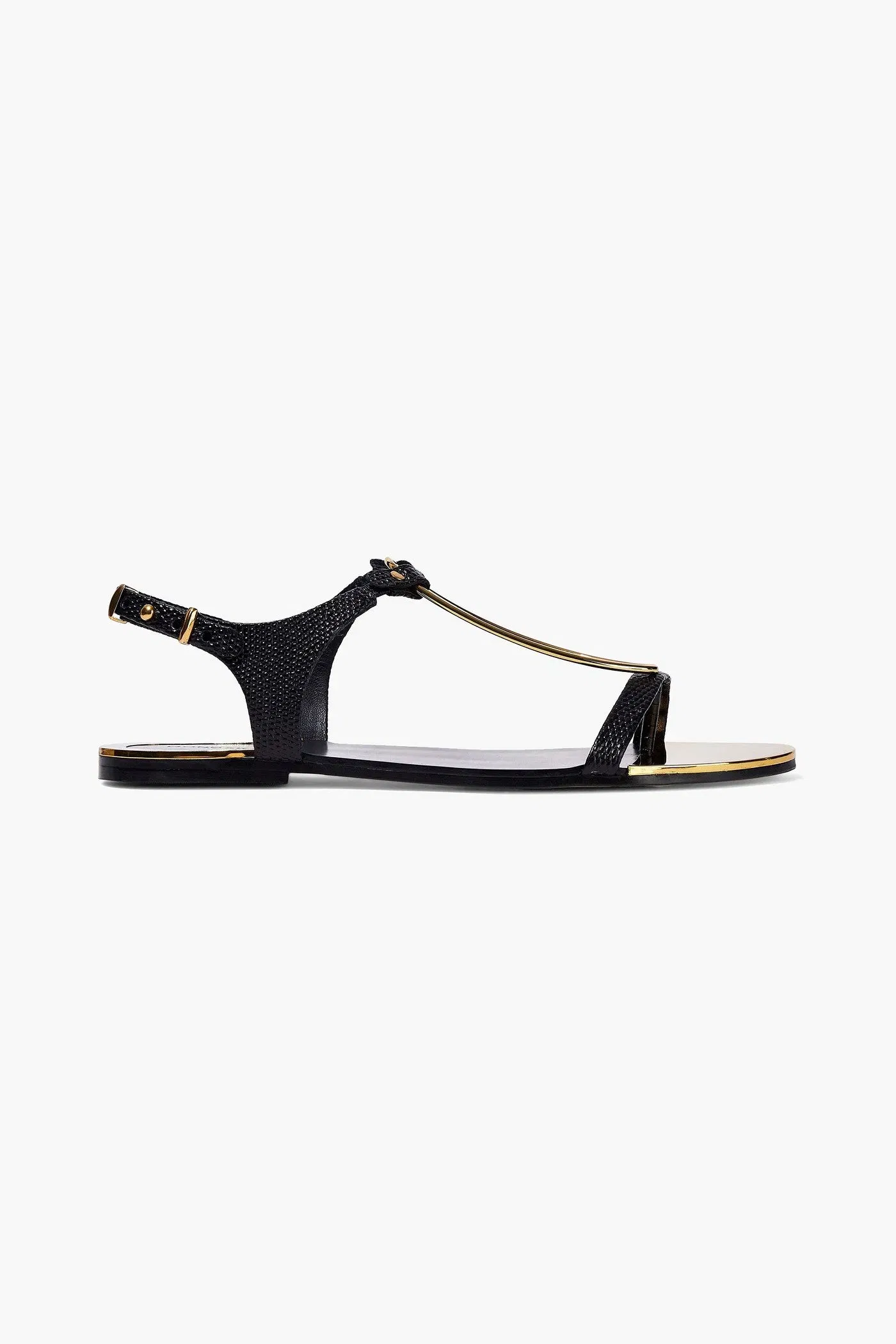 Donna Karan Kaden Embellished Lizard-Effect Leather Slingback Sandals Black Women's