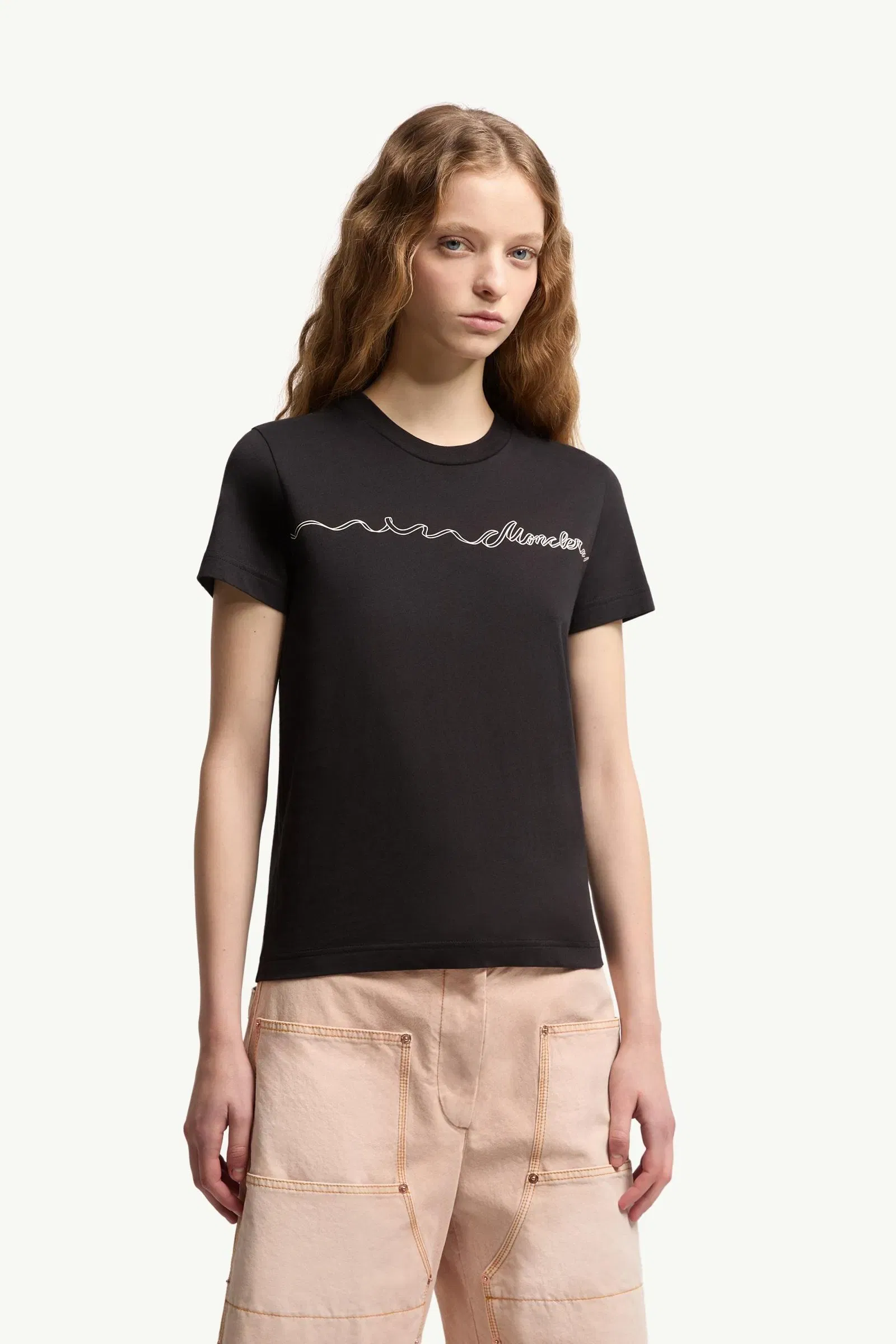 Moncler Ribbon Logo Cotton T-Shirt Black Black