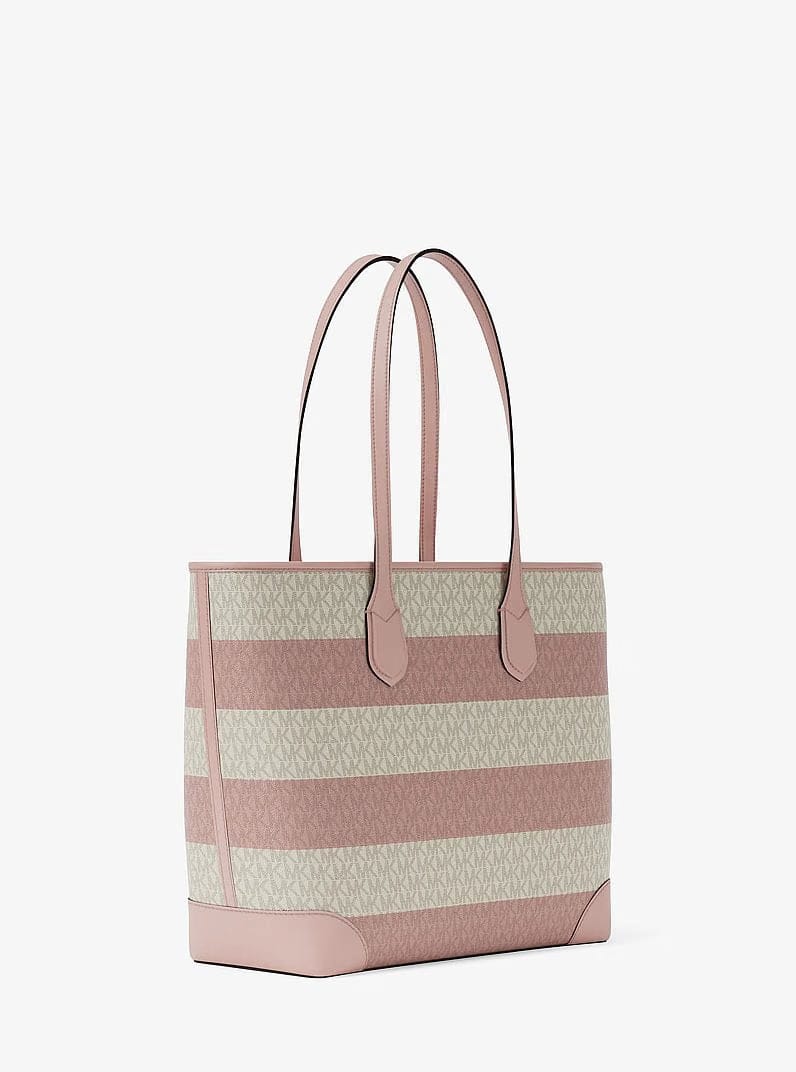 Michael Kors Eva Large Striped Signature Logo Tote Bag Powder Blush