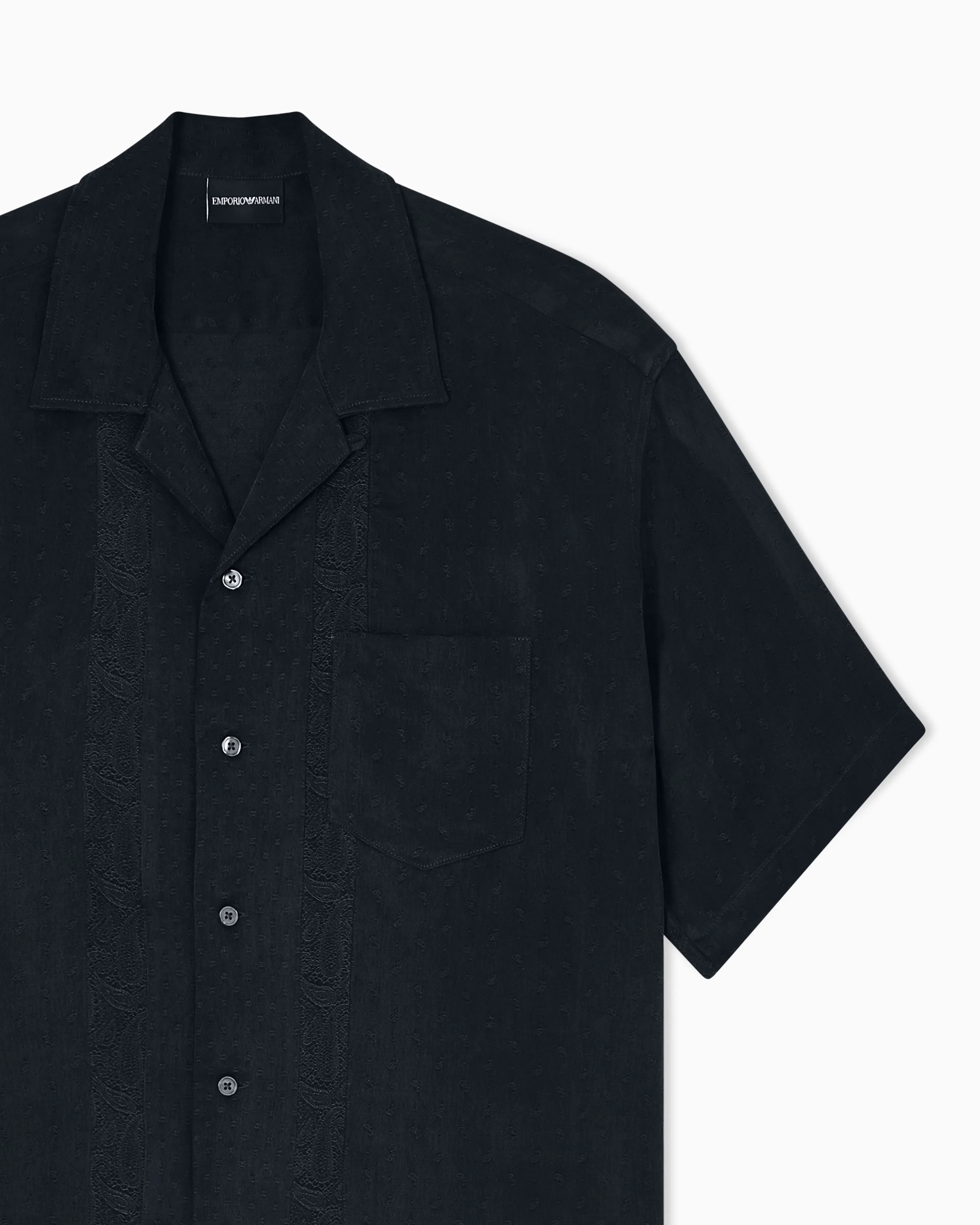 Emporio Armani Short-sleeved shirt in cupro blend jacquard with paisley pattern