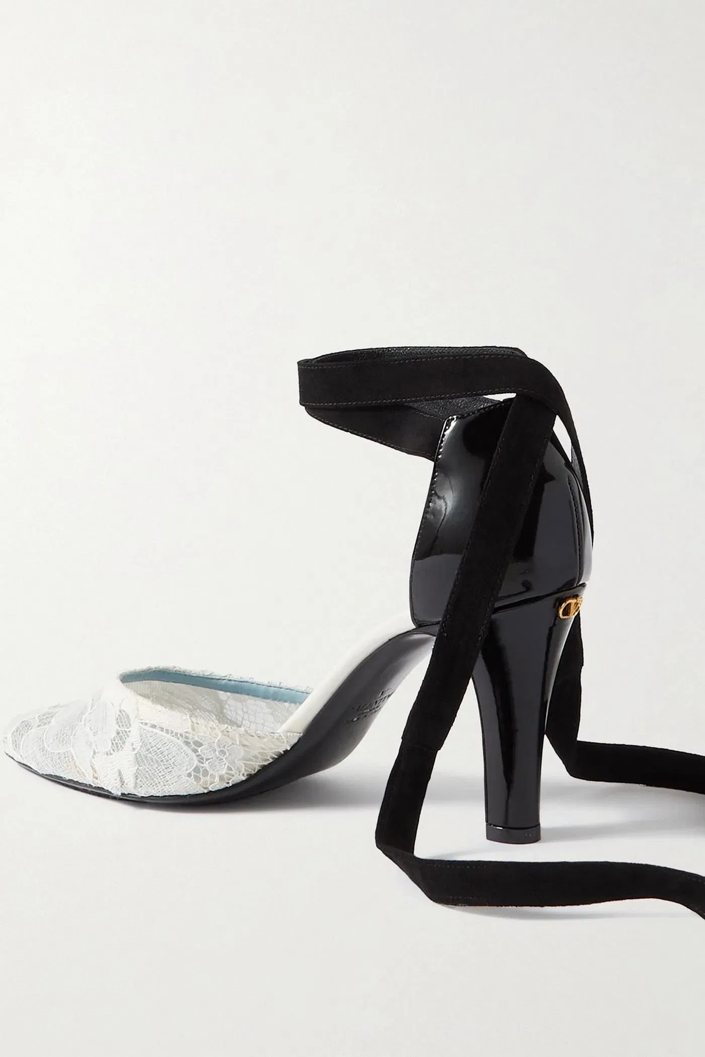 Valentino Garavani 85 Embellished Suede-Trimmed Corded Lace And Patent-Leather Pumps White Women's