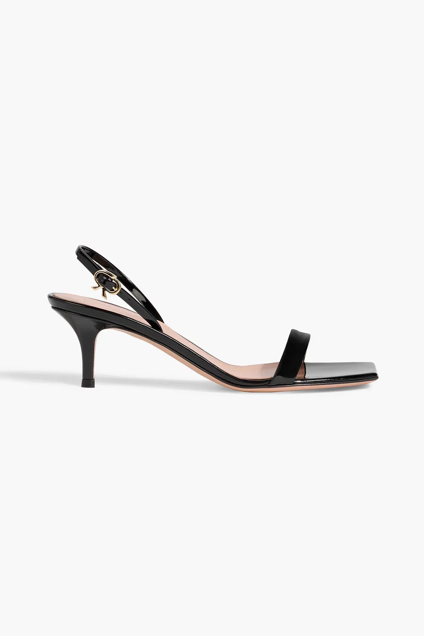 Gianvito Rossi Ribbon Kitten Patent-Leather Slingback Sandals Black Women's
