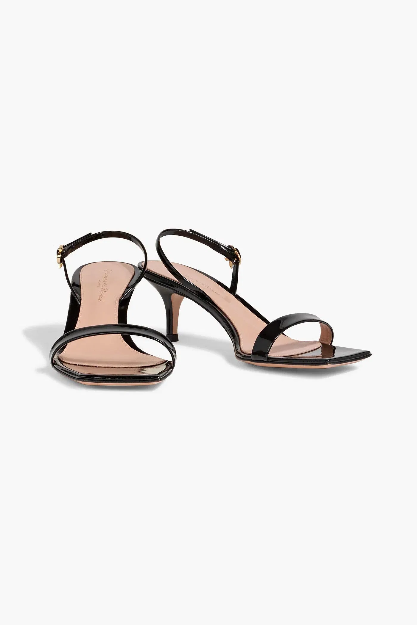 Gianvito Rossi Ribbon Kitten Patent-Leather Slingback Sandals Black Women's