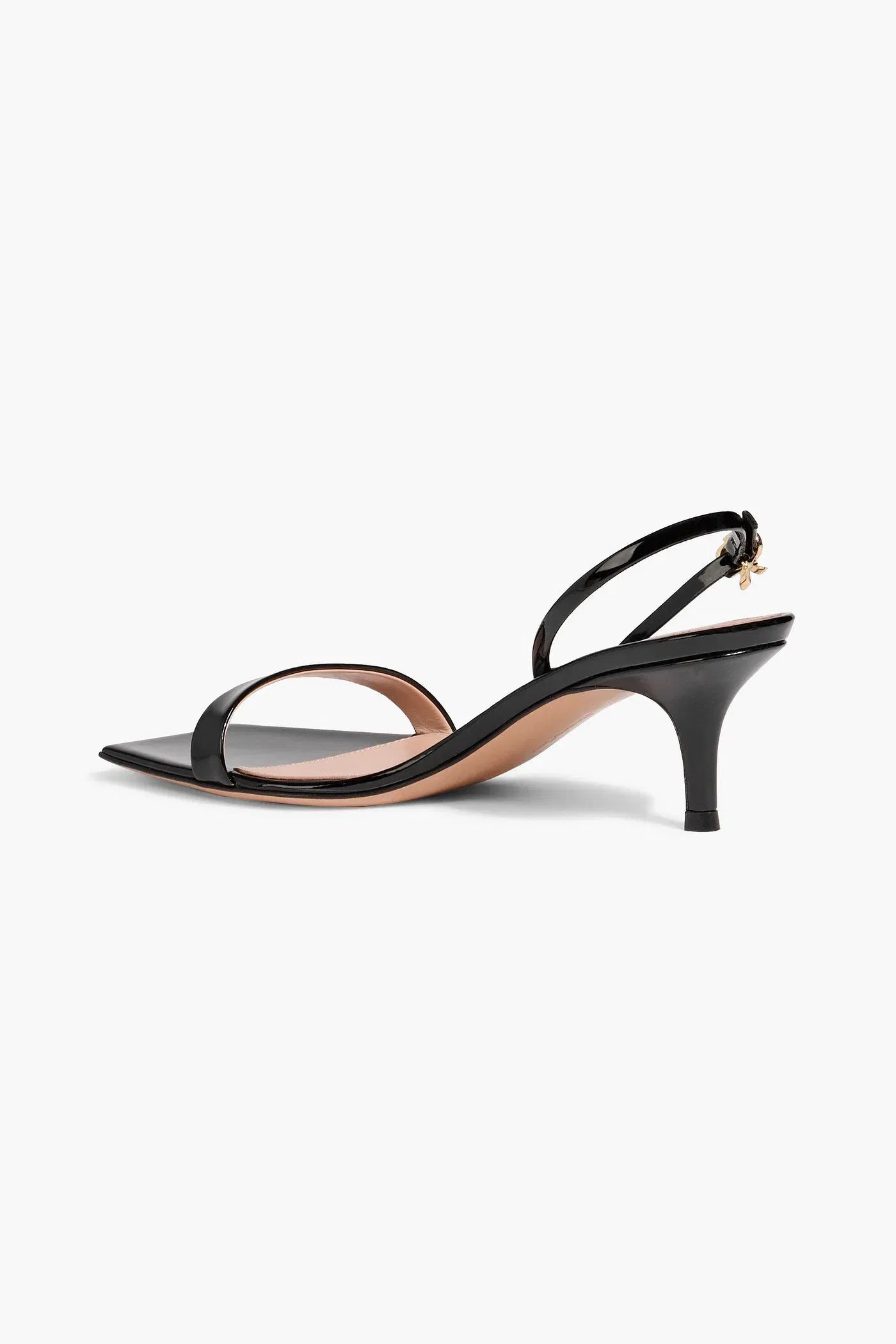 Gianvito Rossi Ribbon Kitten Patent-Leather Slingback Sandals Black Women's