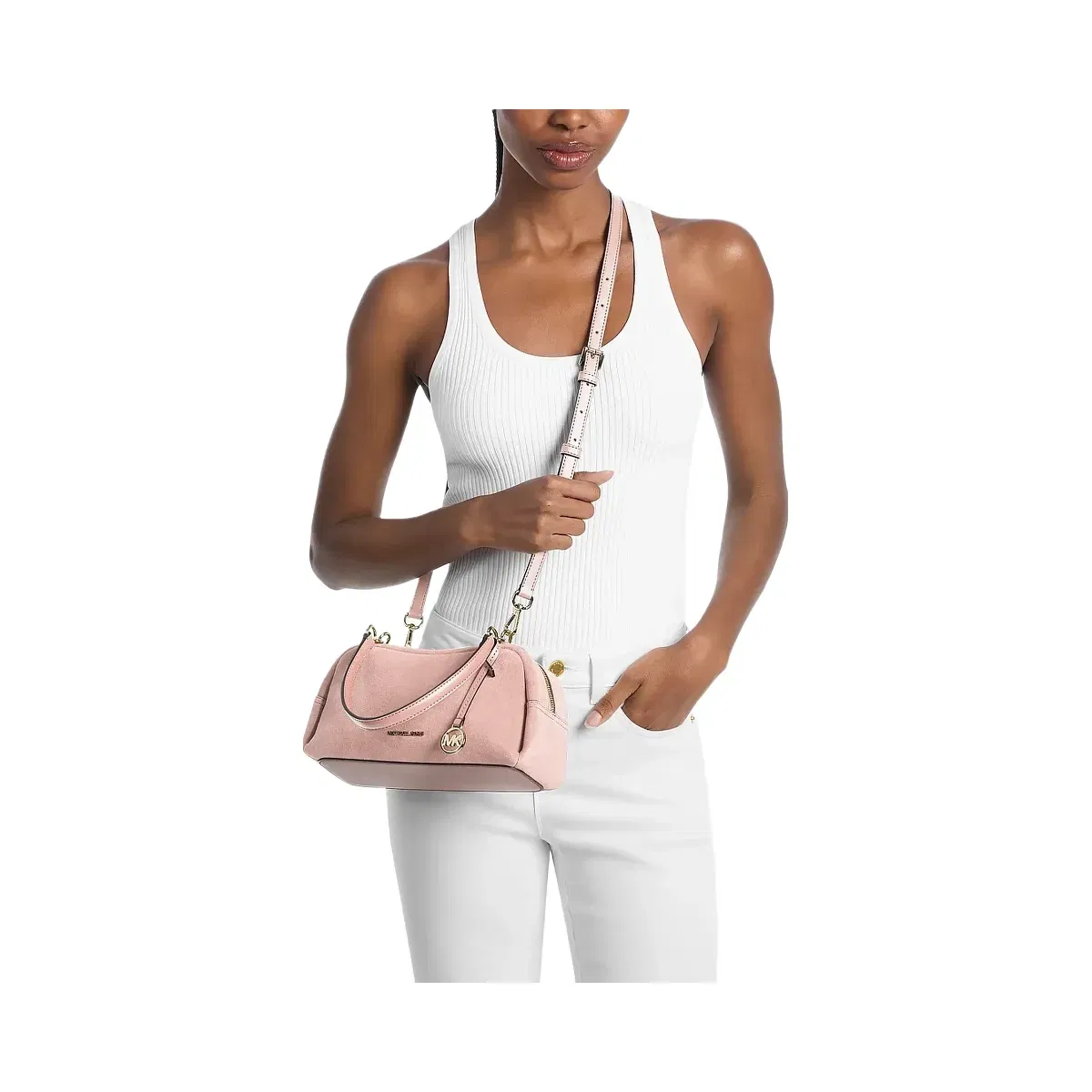 Michael Kors Cecily Small Suede Shoulder Bag Powder Blush