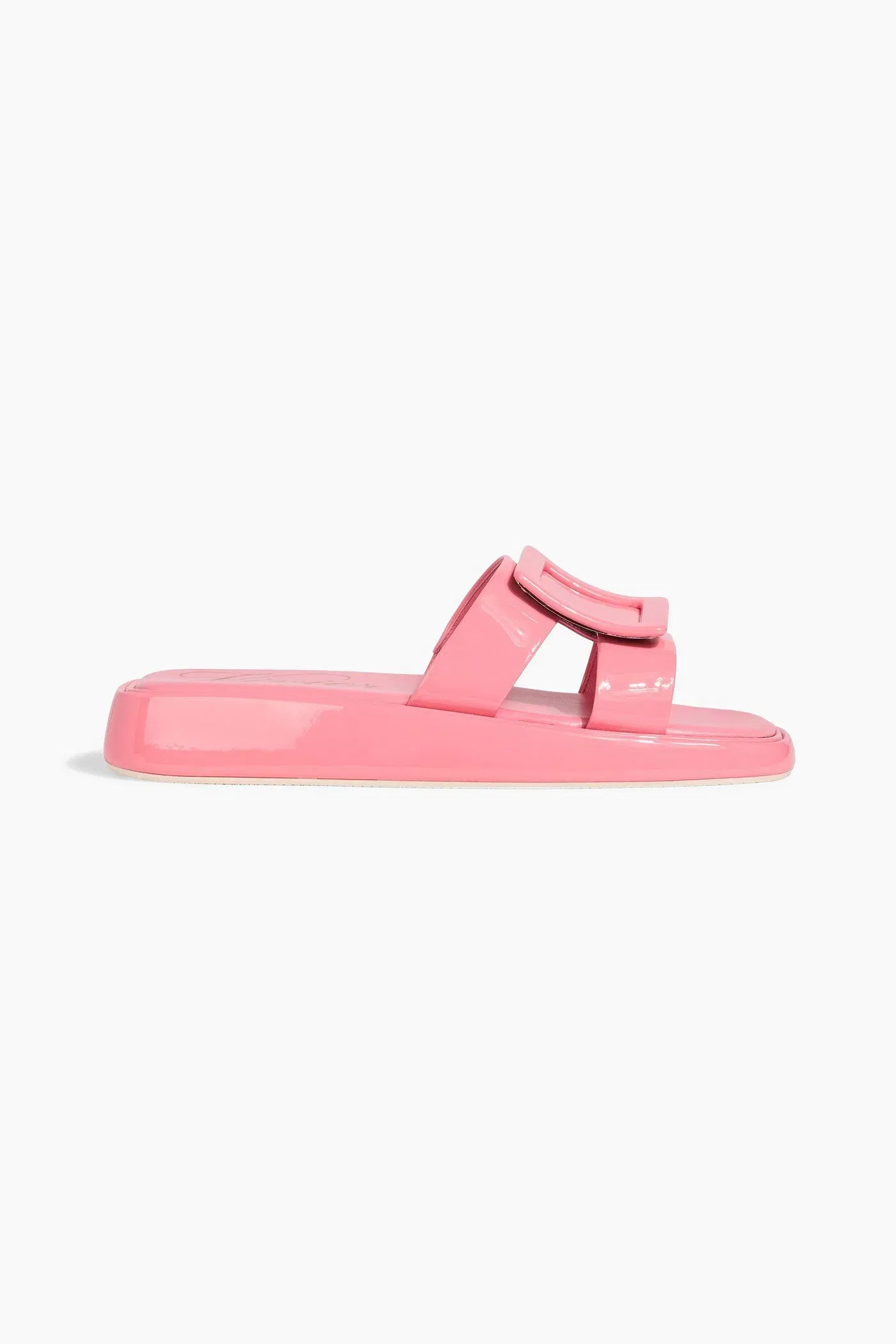 Roger Vivier Buckled Patent-Leather Slides Bubblegum Women's