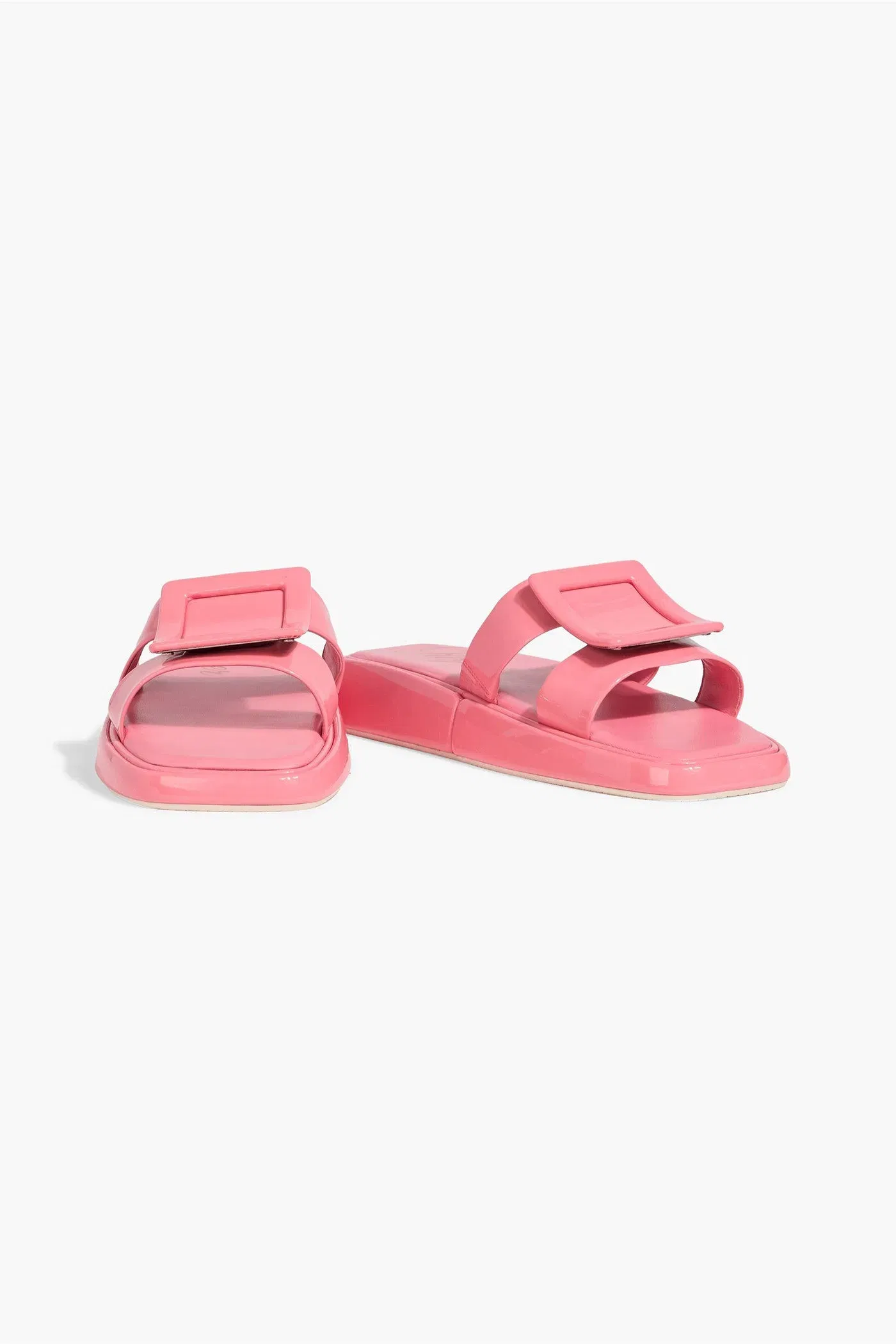 Roger Vivier Buckled Patent-Leather Slides Bubblegum Women's