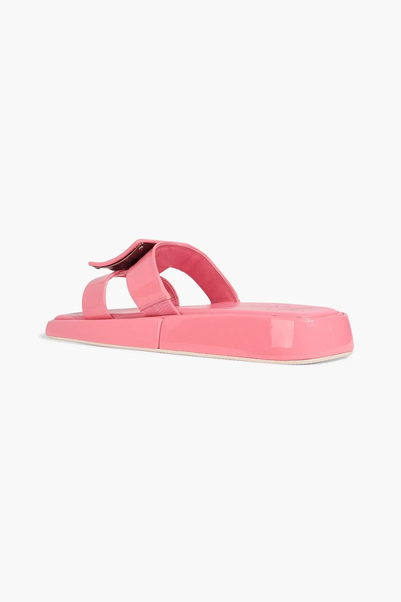 Roger Vivier Buckled Patent-Leather Slides Bubblegum Women's
