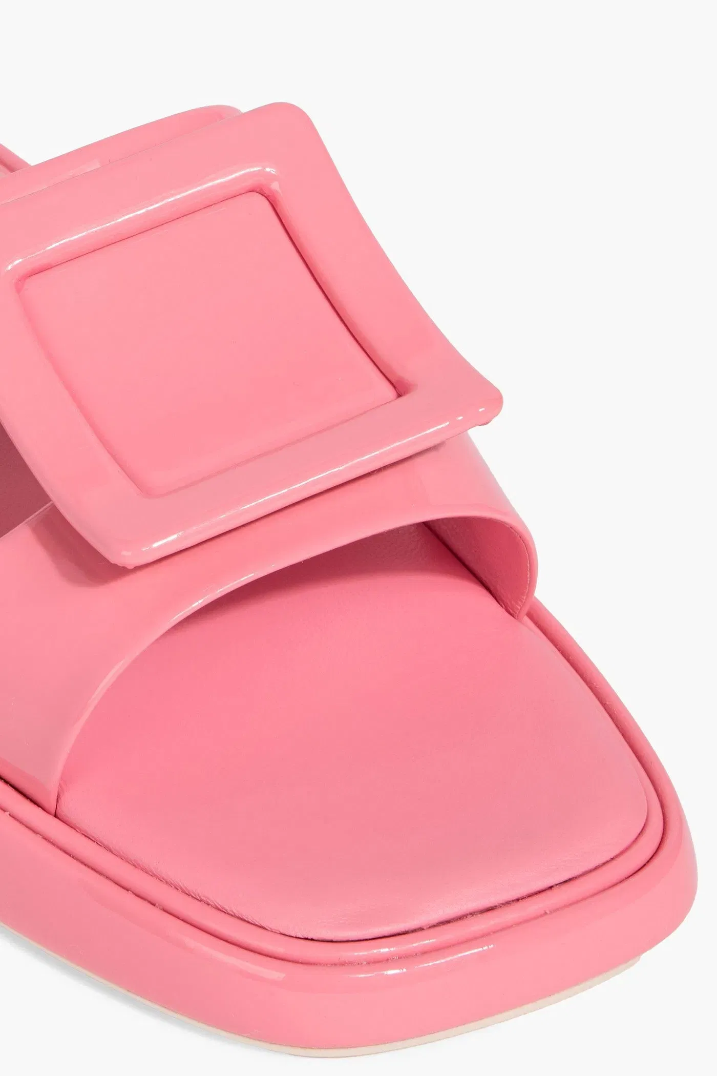 Roger Vivier Buckled Patent-Leather Slides Bubblegum Women's