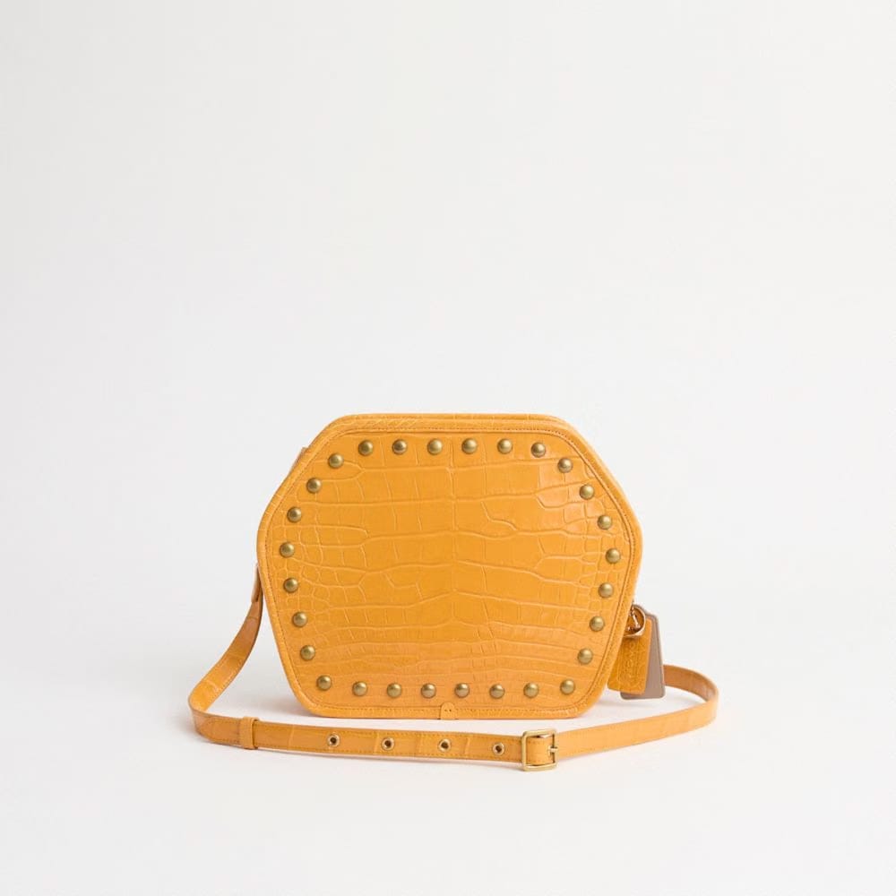 Coach Reloved Zip Geometric Pouch In Alligator Brass Yellow