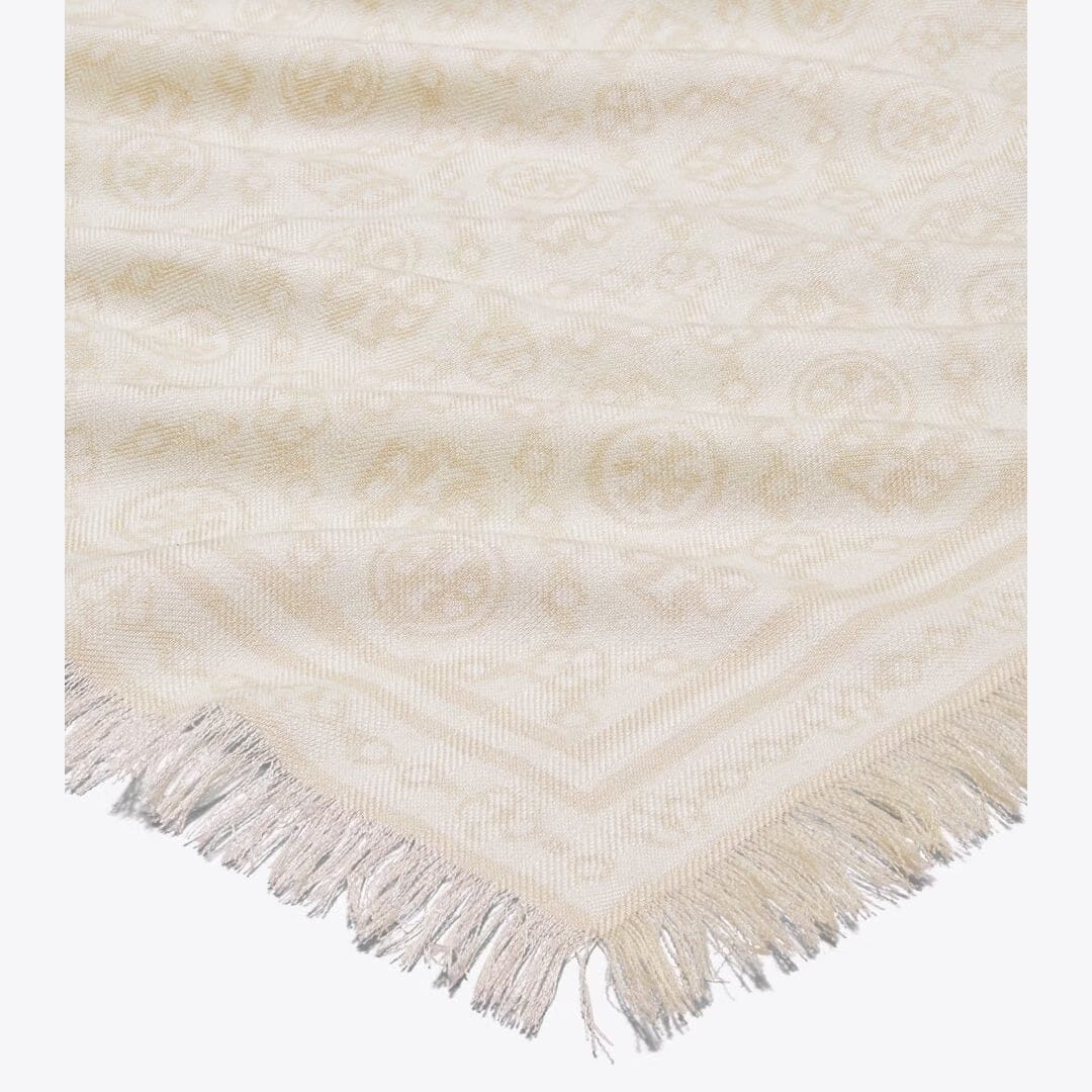 Tory Burch T Monogram Floral Oblong Scarf Ivory T Monogram