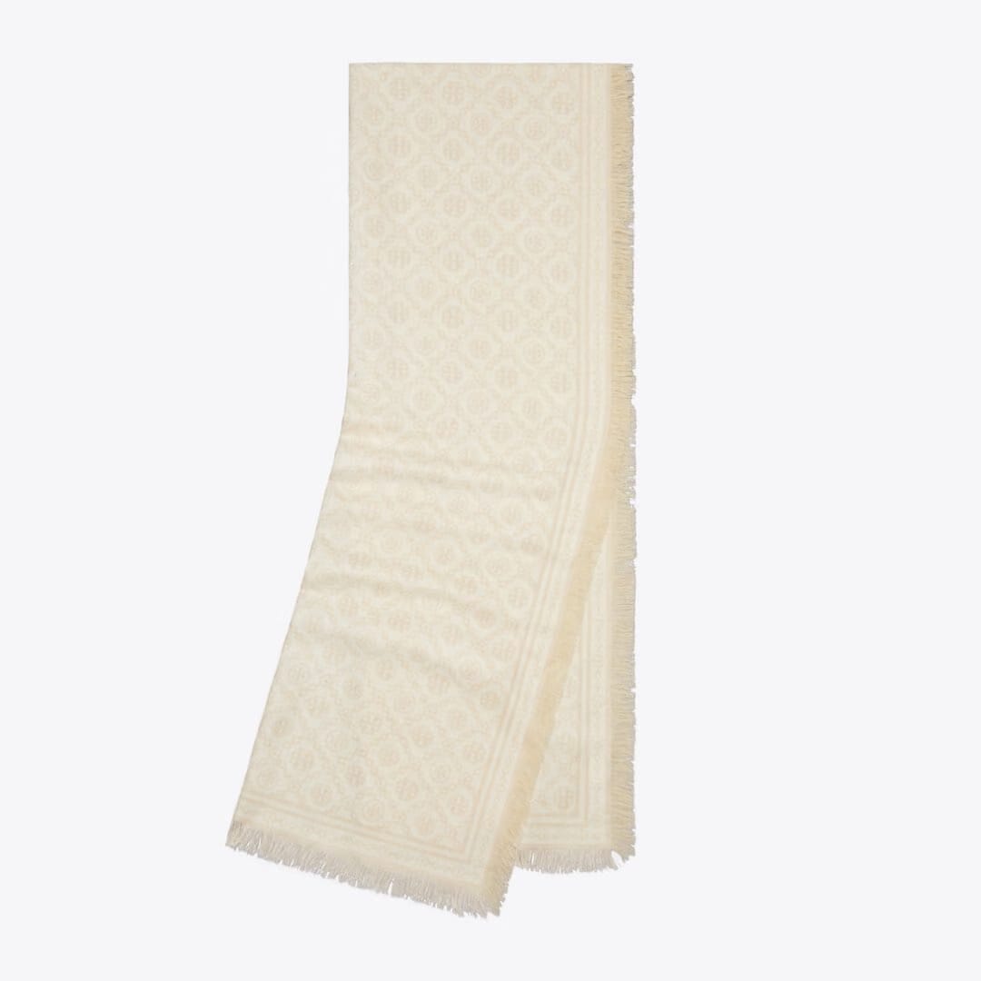 Tory Burch T Monogram Floral Oblong Scarf Ivory T Monogram