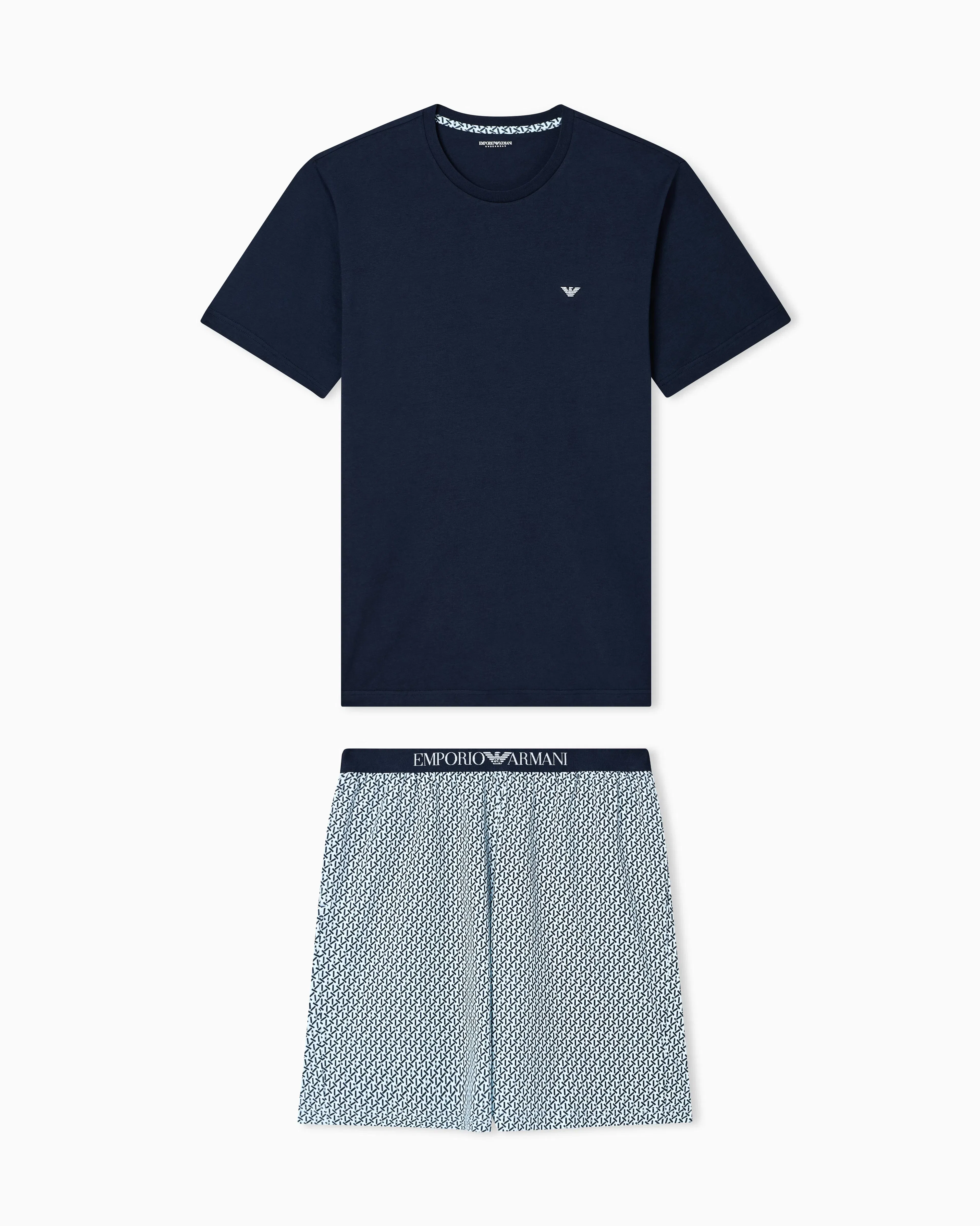 Emporio Armani Mixed-pattern print jersey pyjamas with Bermuda shorts