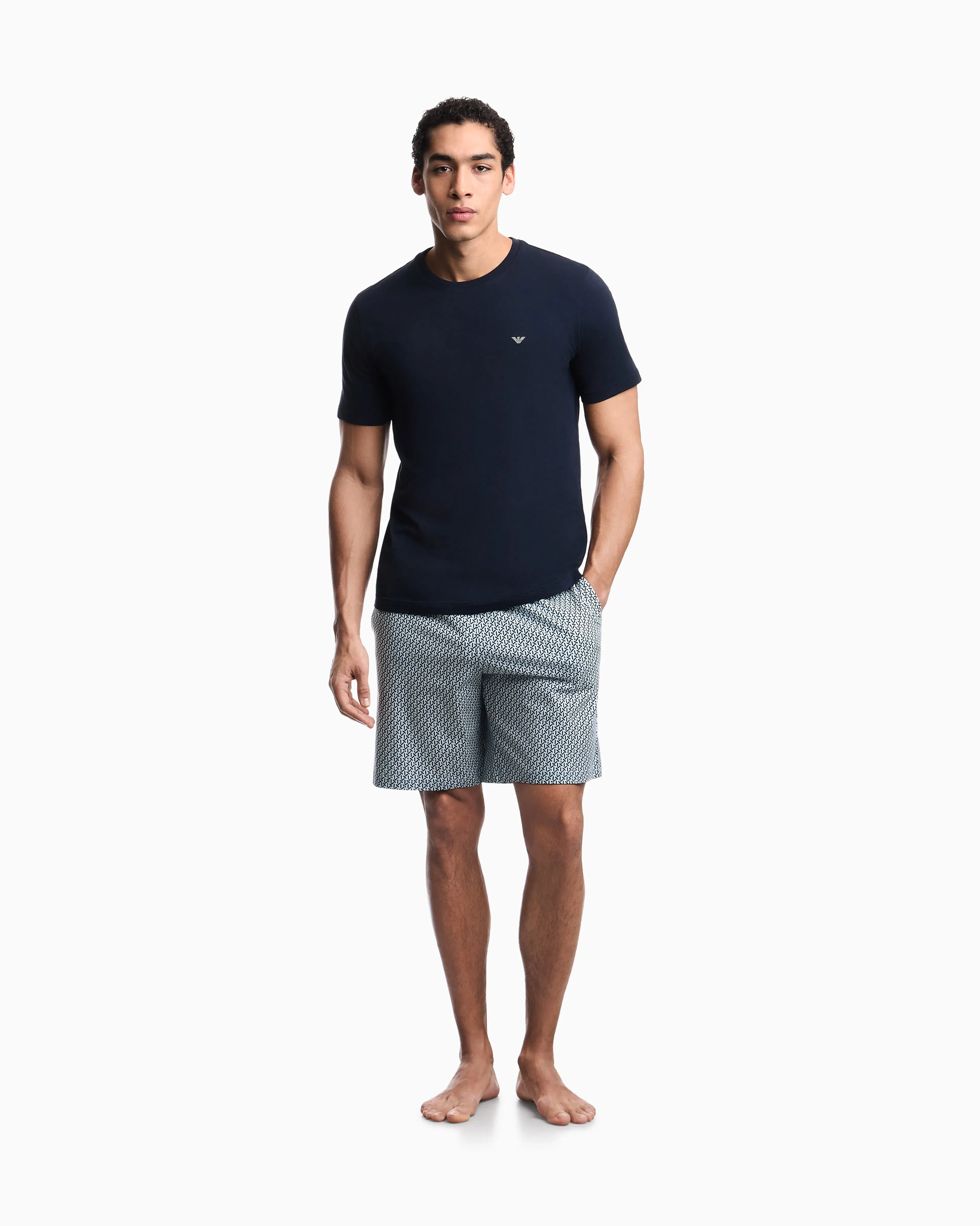 Emporio Armani Mixed-pattern print jersey pyjamas with Bermuda shorts