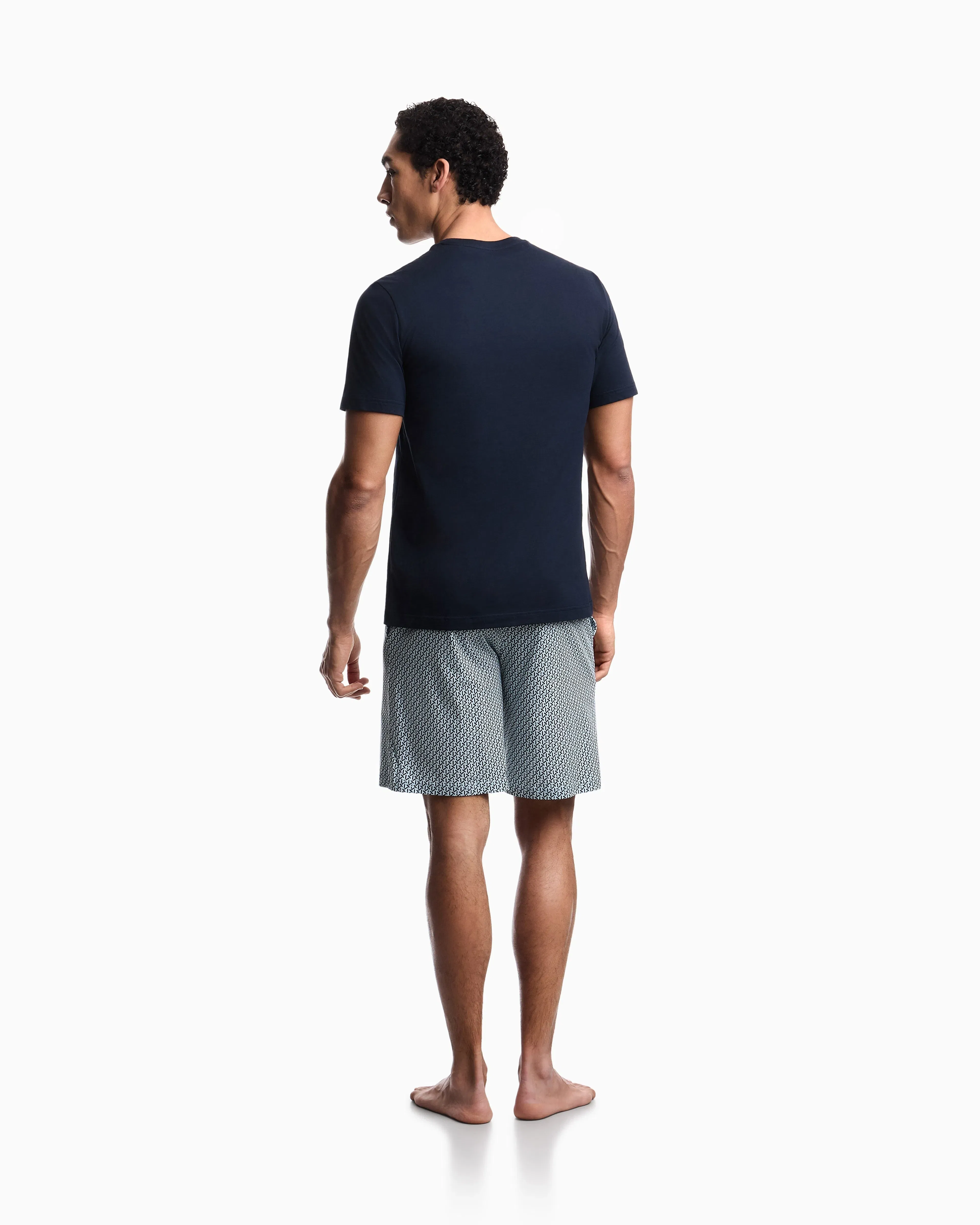 Emporio Armani Mixed-pattern print jersey pyjamas with Bermuda shorts