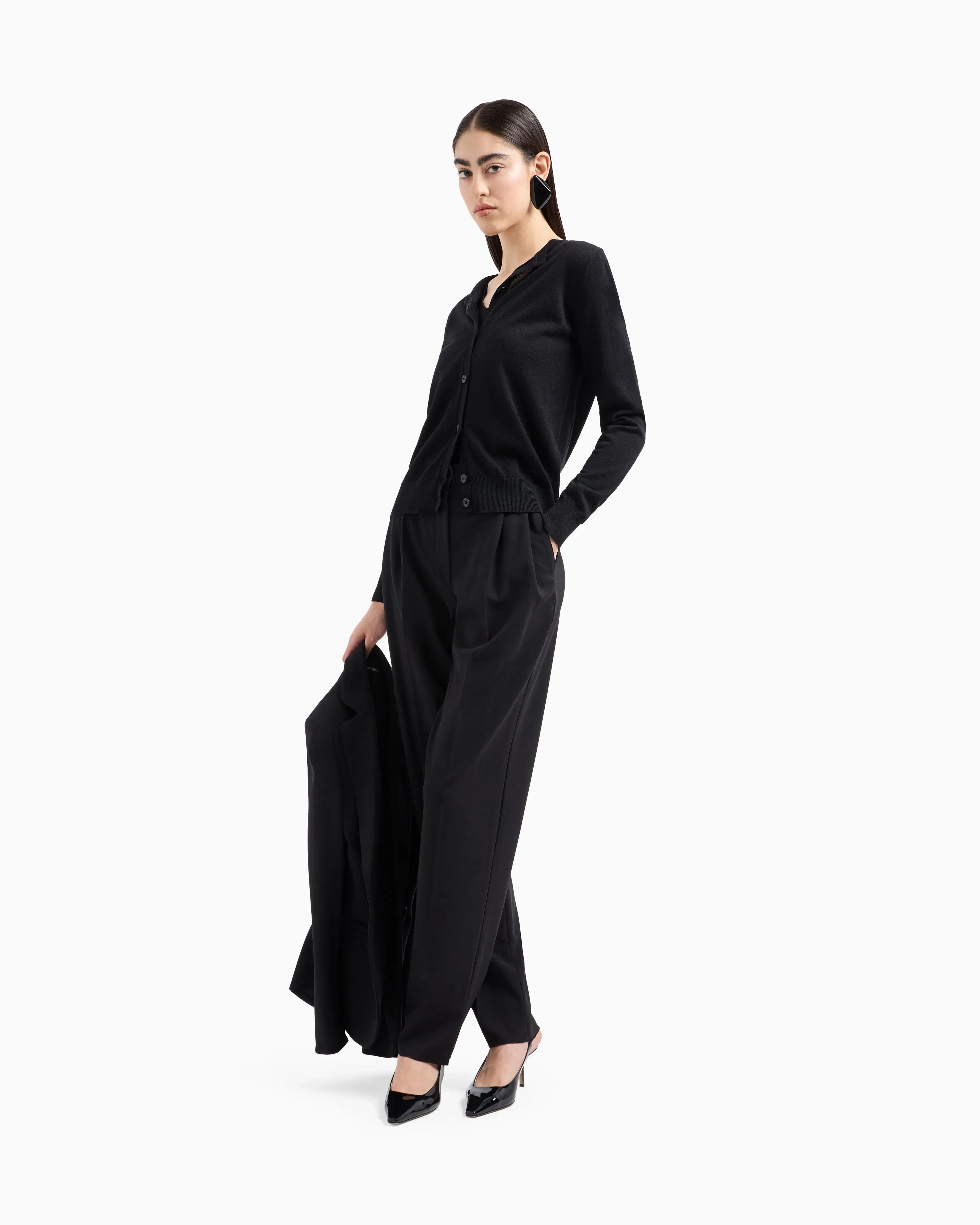 Emporio Armani Cardigan in plain-knit, pure virgin wool