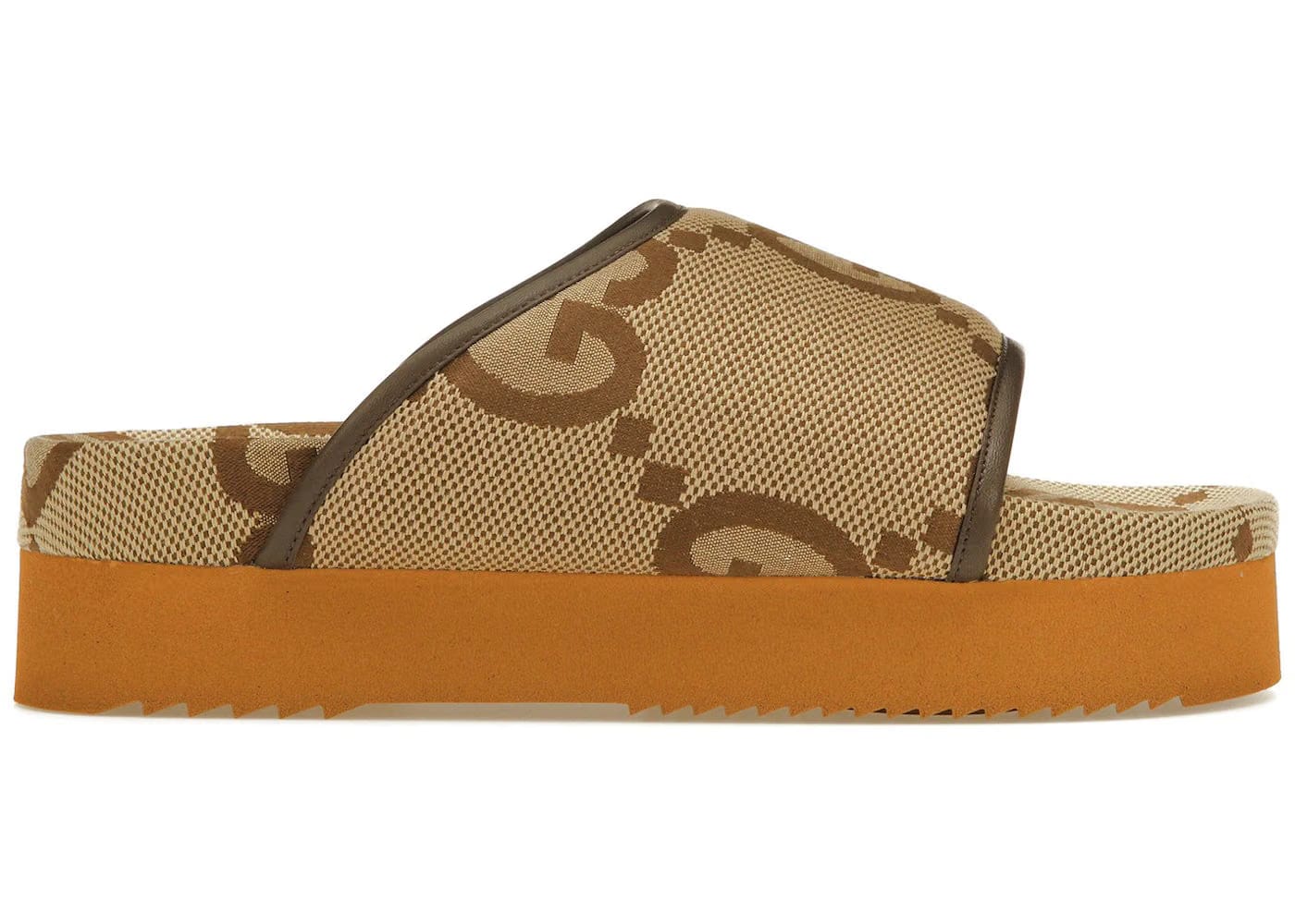 Gucci Jumbo Gg Platform Slide Camel Ebony Monogram Womens