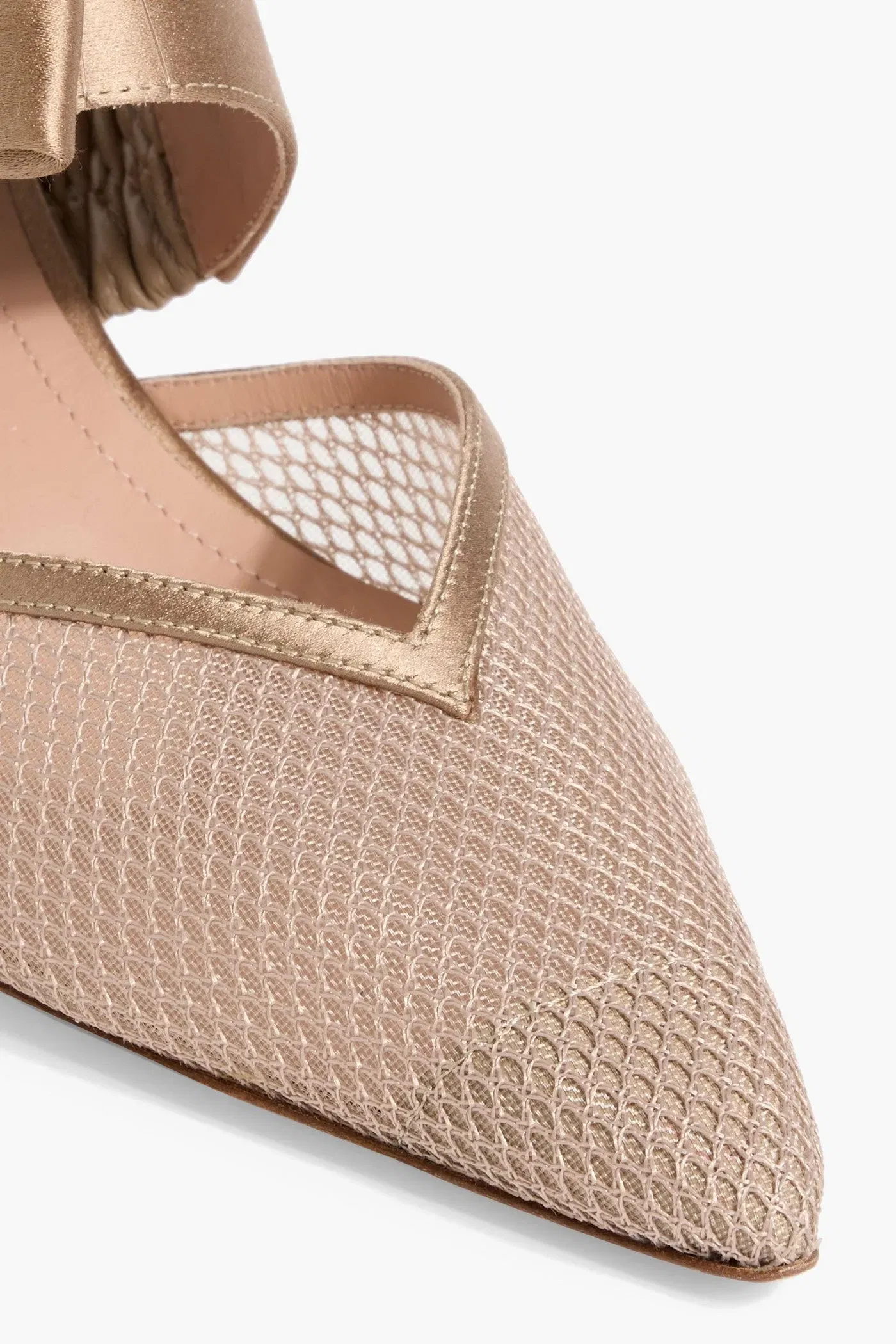 Malone Souliers Marie 45 Bow-Detailed Mesh Mules Mushroom Women's