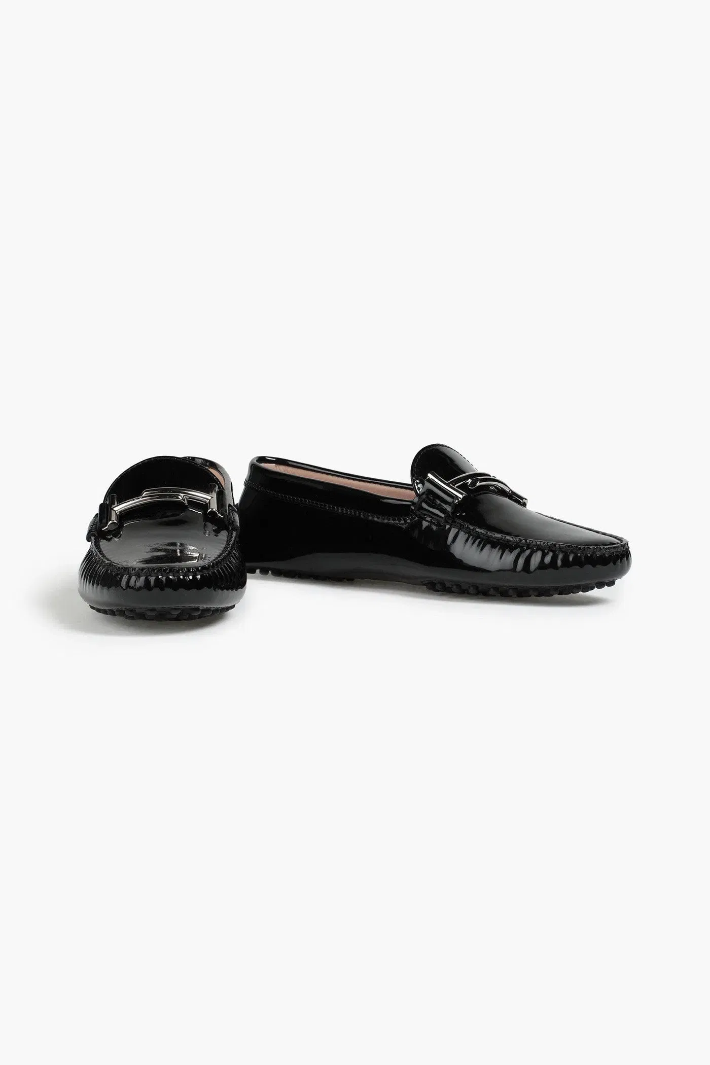 Tod's Double T Patent-Leather Loafers Black Women's