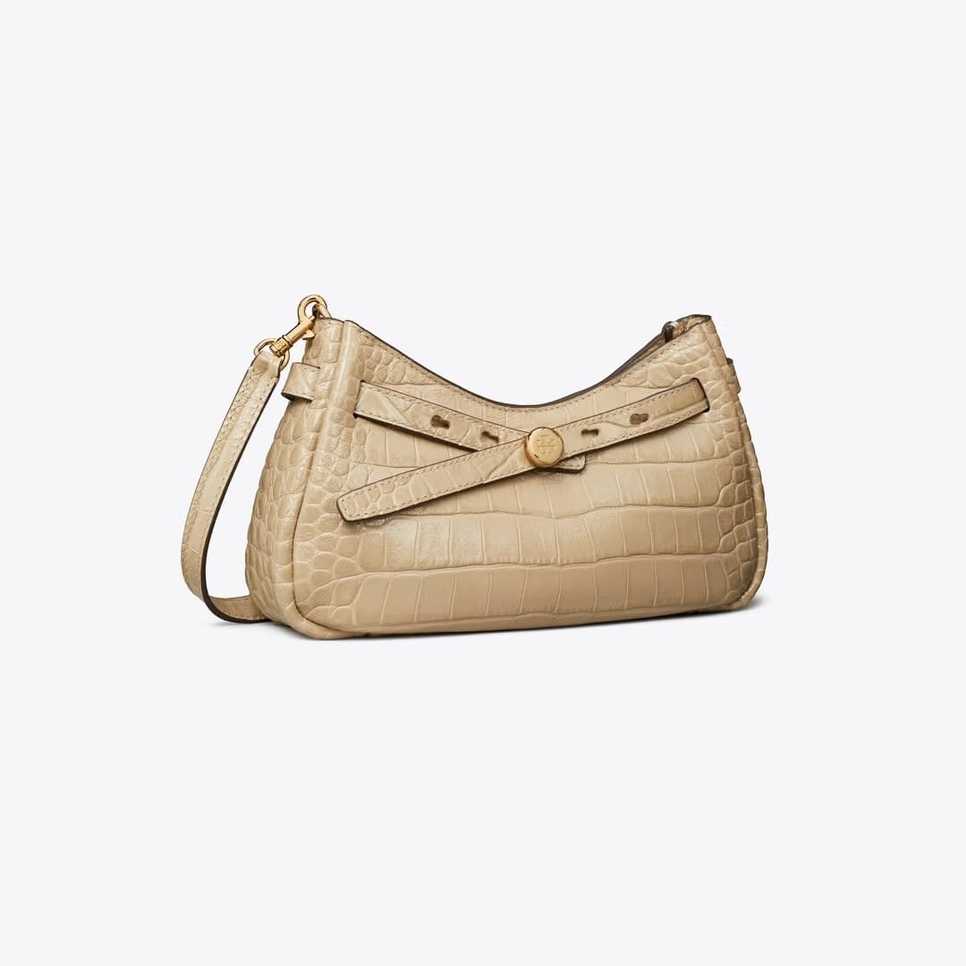 Tory Burch Romy Croc-Embossed Zip Top Crossbody Bag Light Hickory