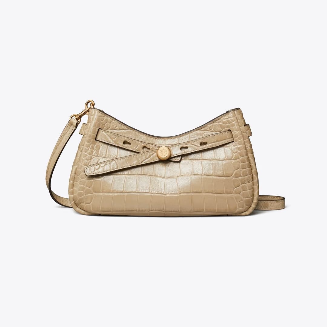 Tory Burch Romy Croc-Embossed Zip Top Crossbody Bag Light Hickory