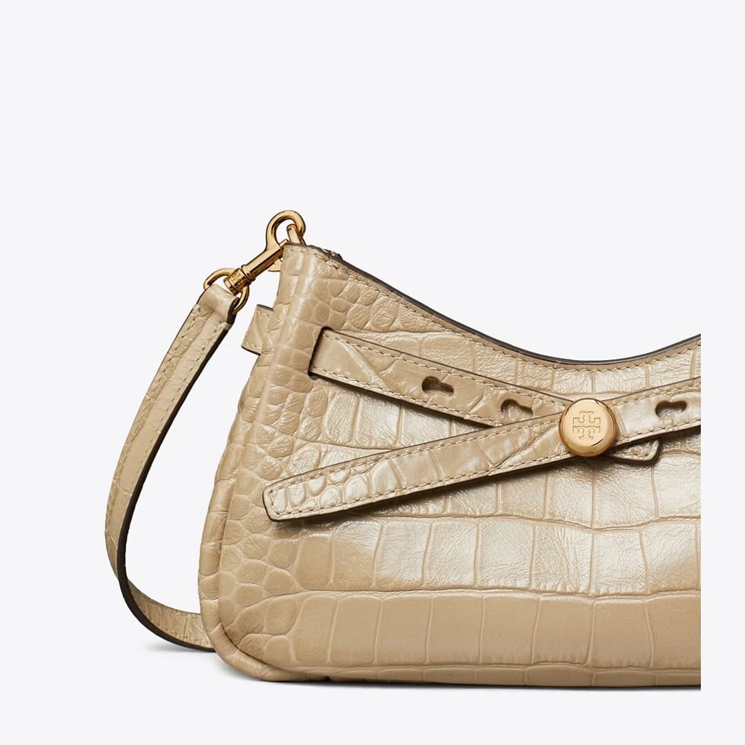 Tory Burch Romy Croc-Embossed Zip Top Crossbody Bag Light Hickory