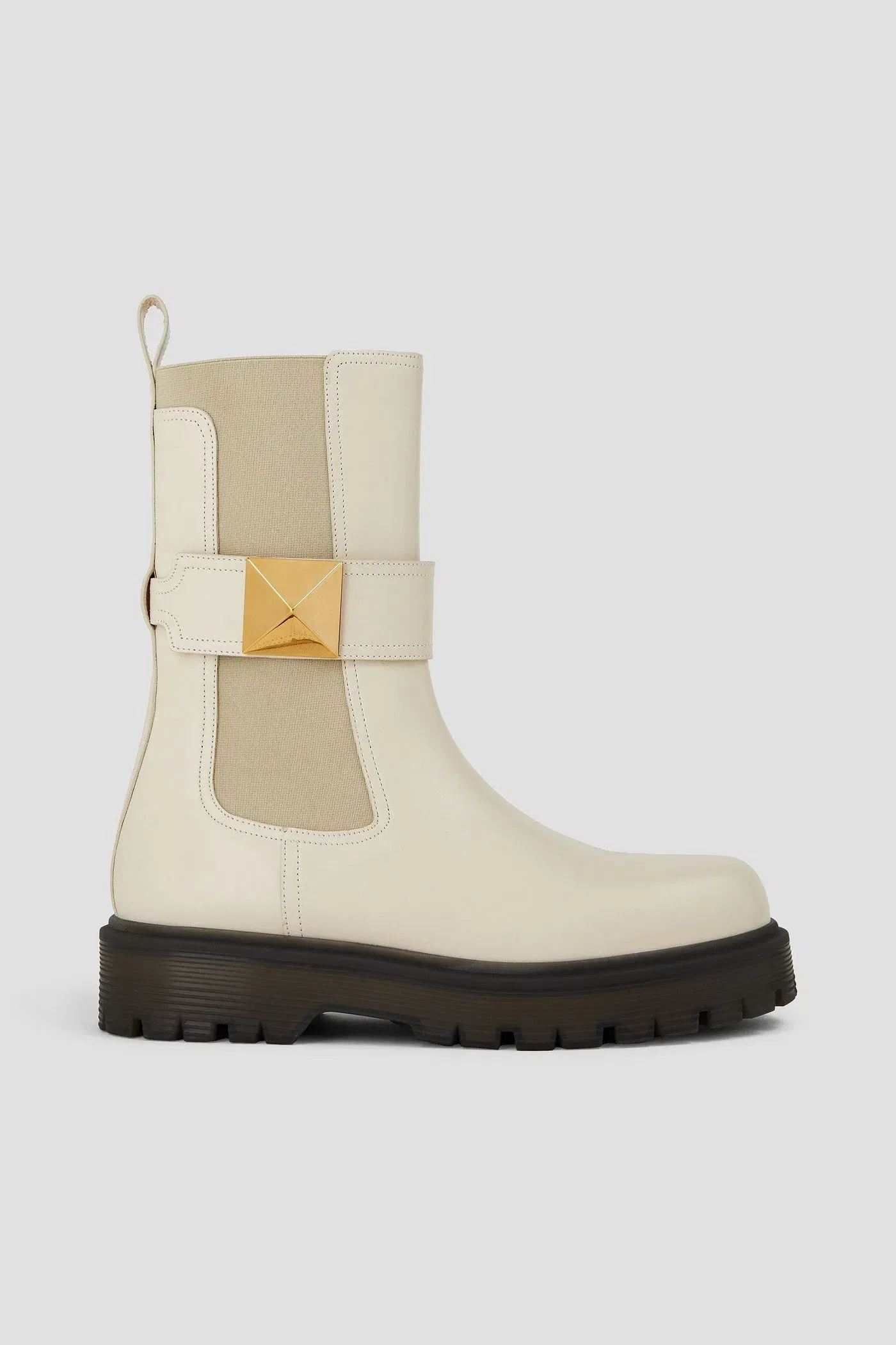 Valentino Garavani One Stud Leather Chelsea Boots Off-White Women's