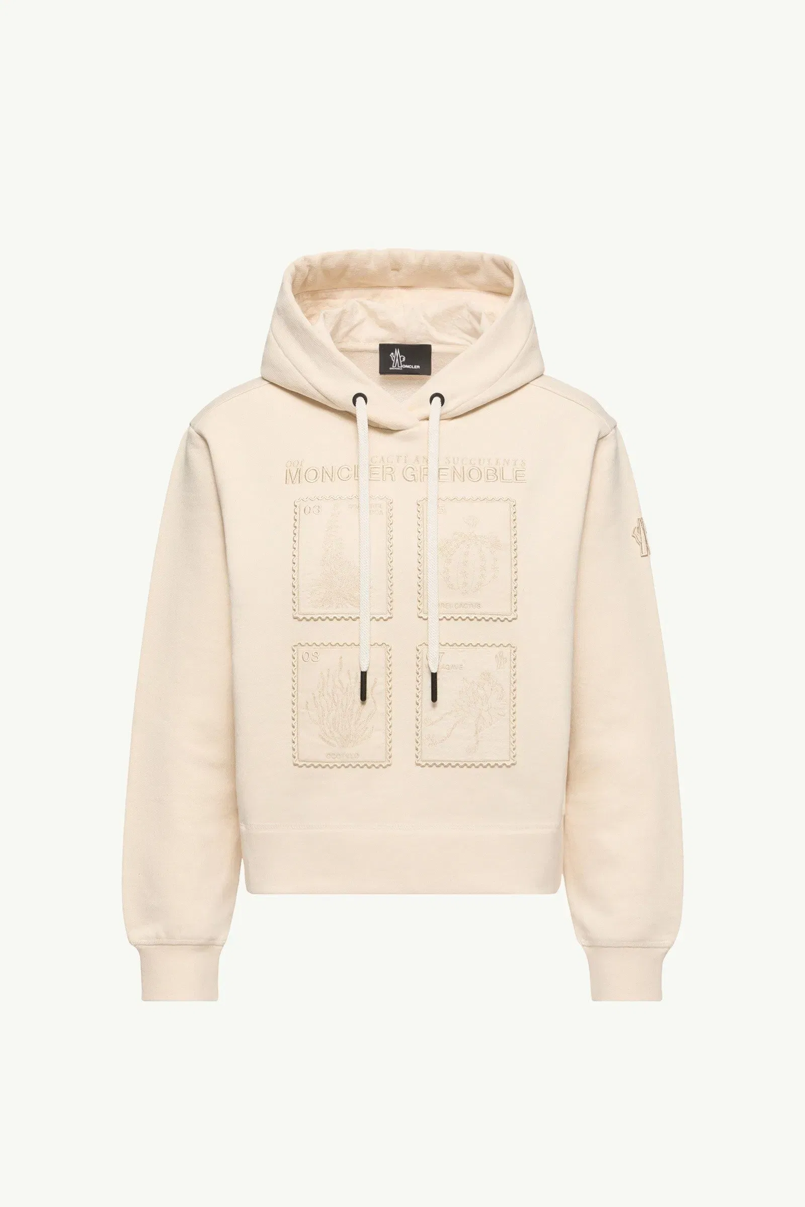 Moncler Botanical Patches Cotton Hoodie White Ivory White Ivory