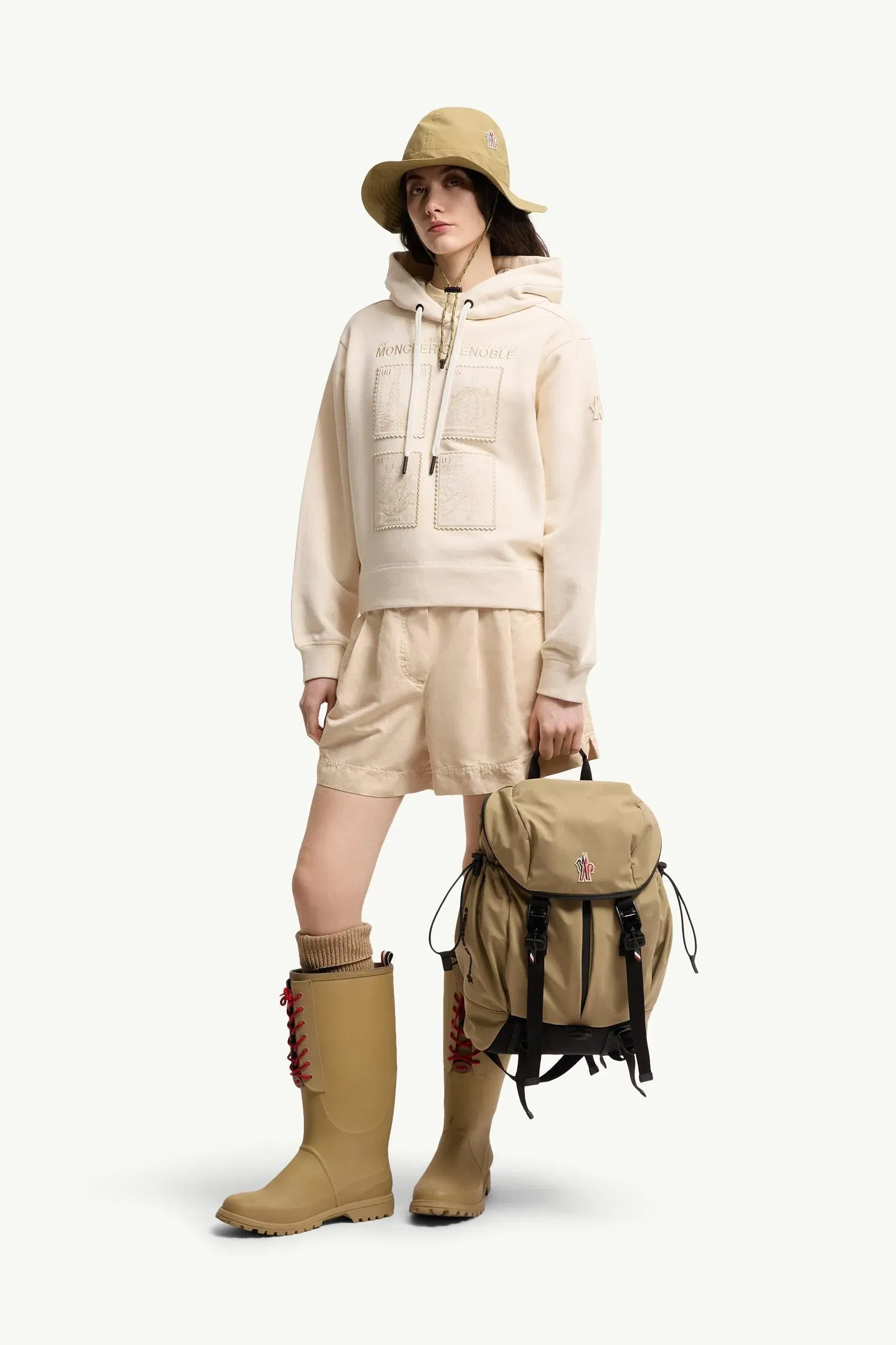 Moncler Botanical Patches Cotton Hoodie White Ivory White Ivory