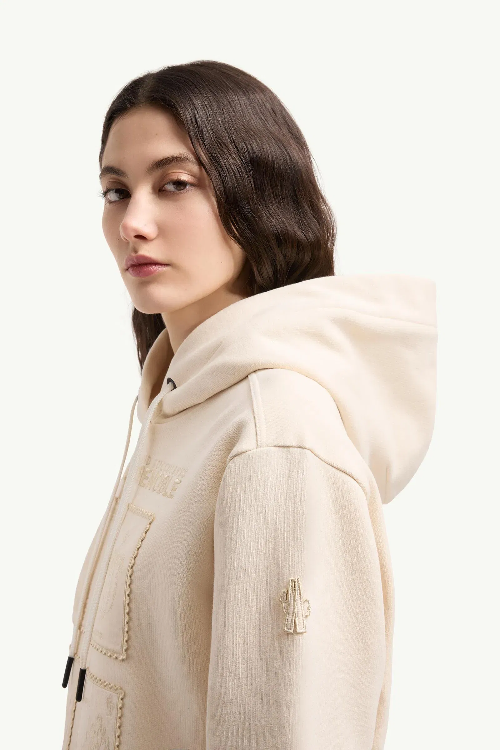 Moncler Botanical Patches Cotton Hoodie White Ivory White Ivory